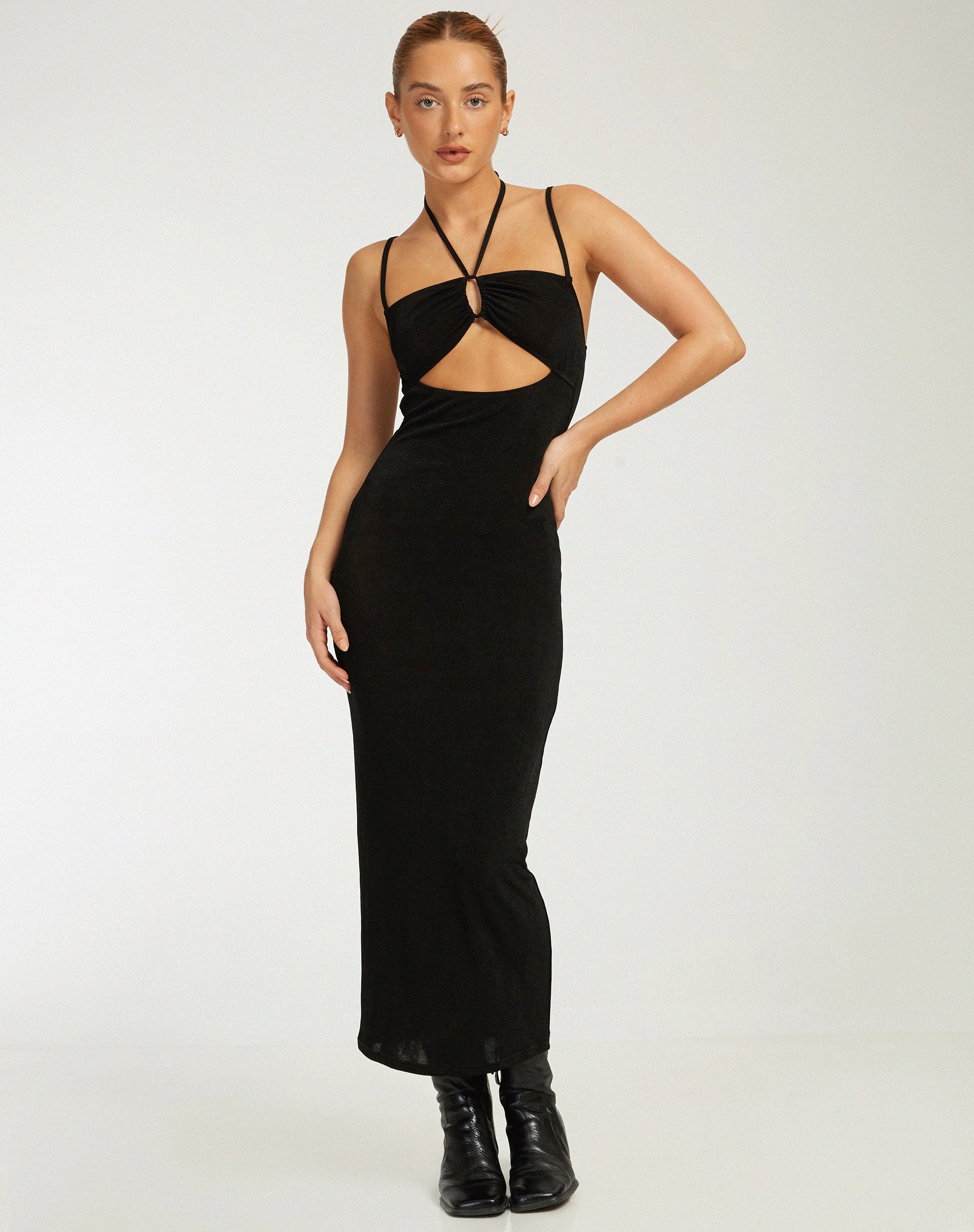 Black low cut midi hot sale dress