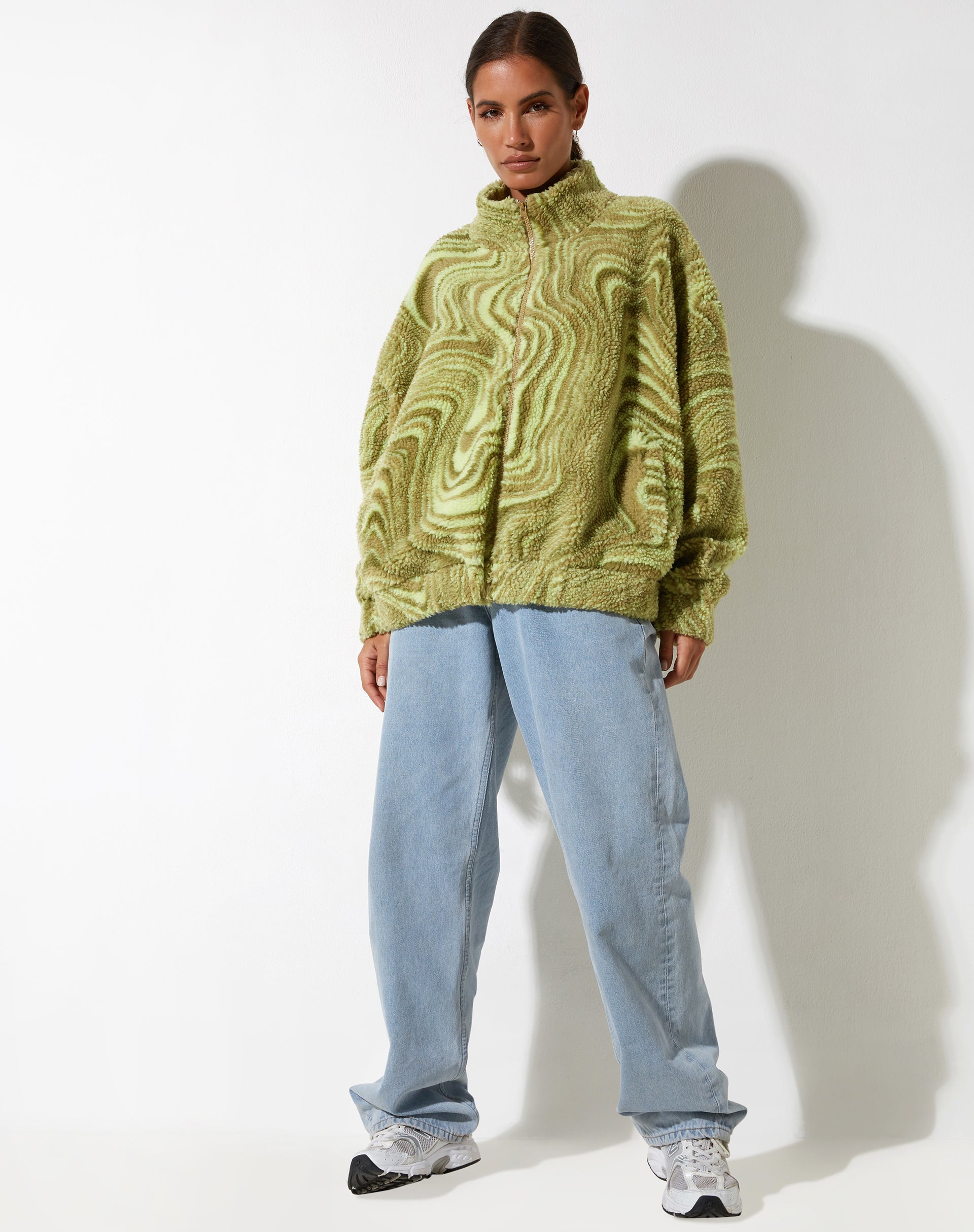 Green Ripple High Neck Zip Up Long Sleeve Jacket | Nereo – motelrocks.com