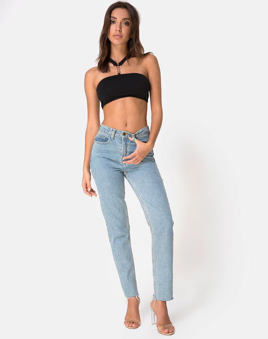 Backless Black Halter Neck Crop top With Chain | Nia – motelrocks.com