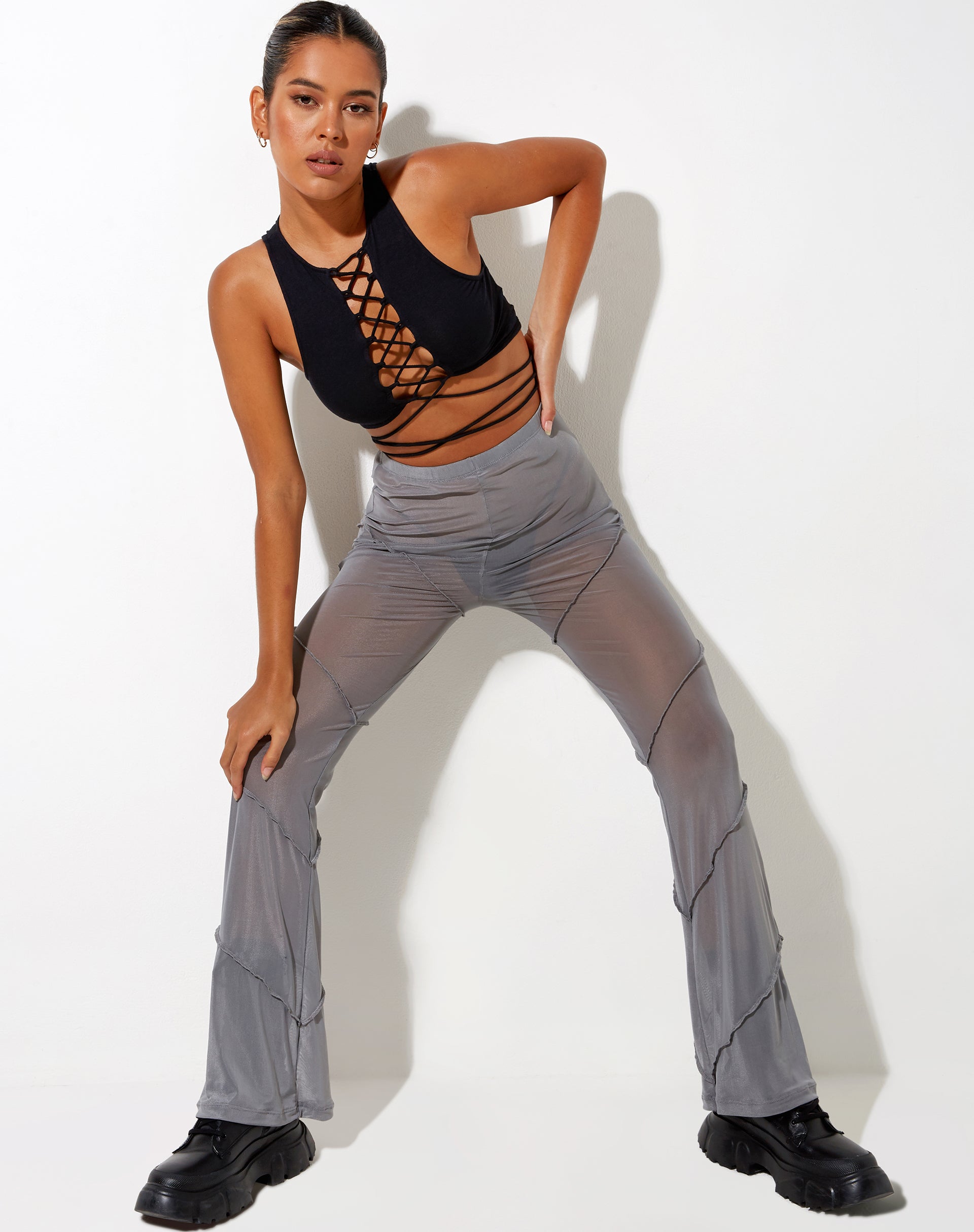 Nizam Flare Trouser in Mesh Grey