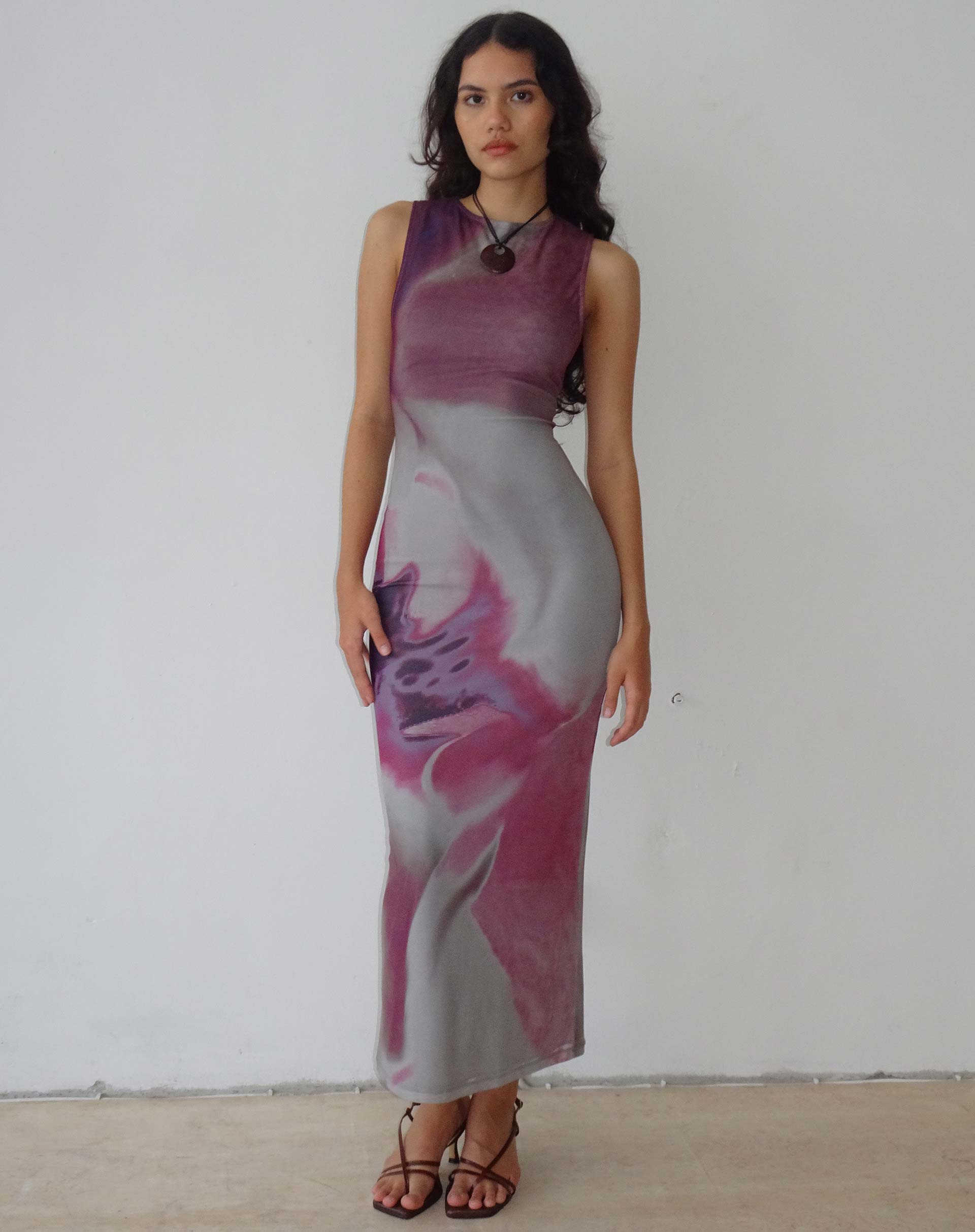 Pink printed maxi sales dress