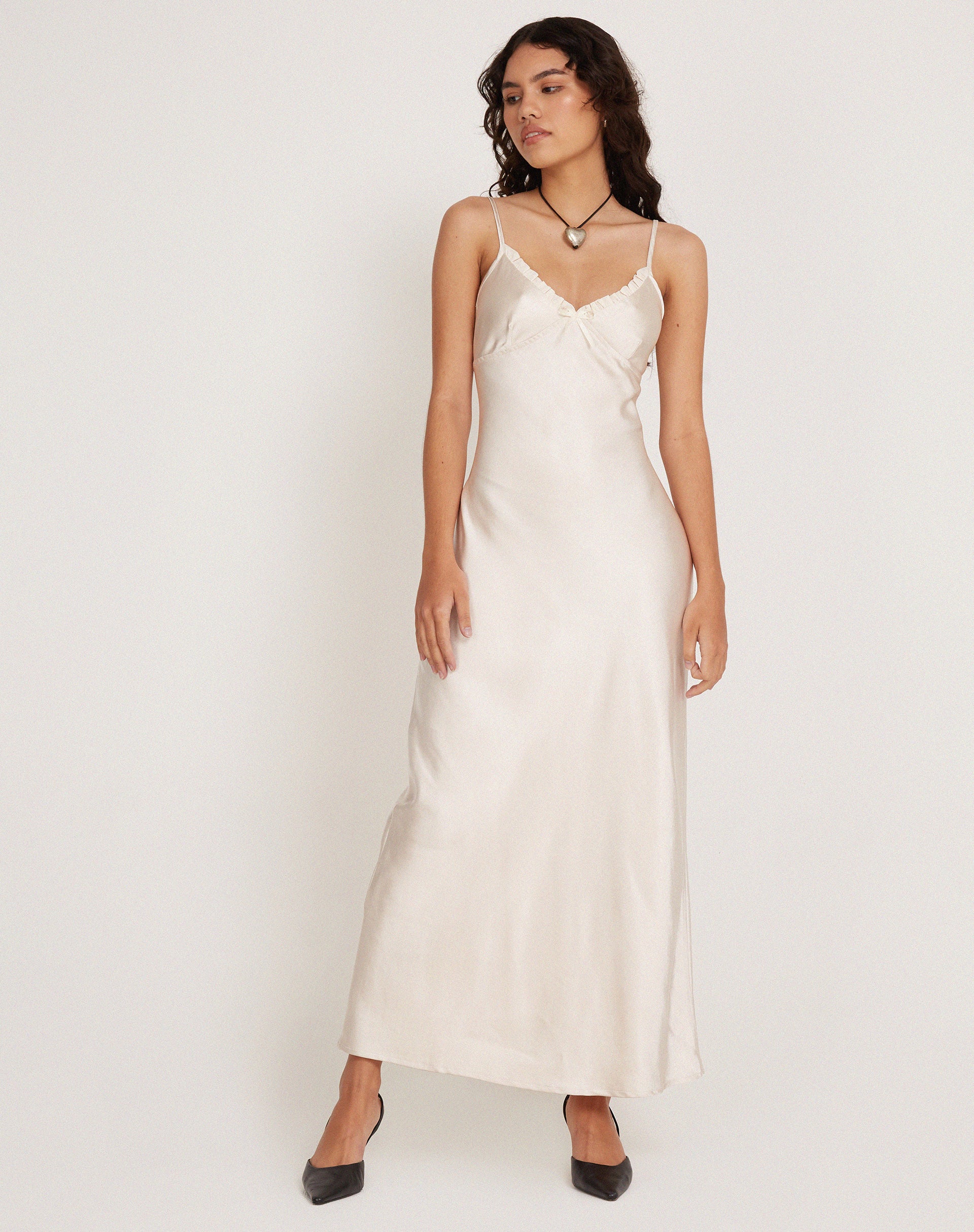 Ivory satin midi sales dress