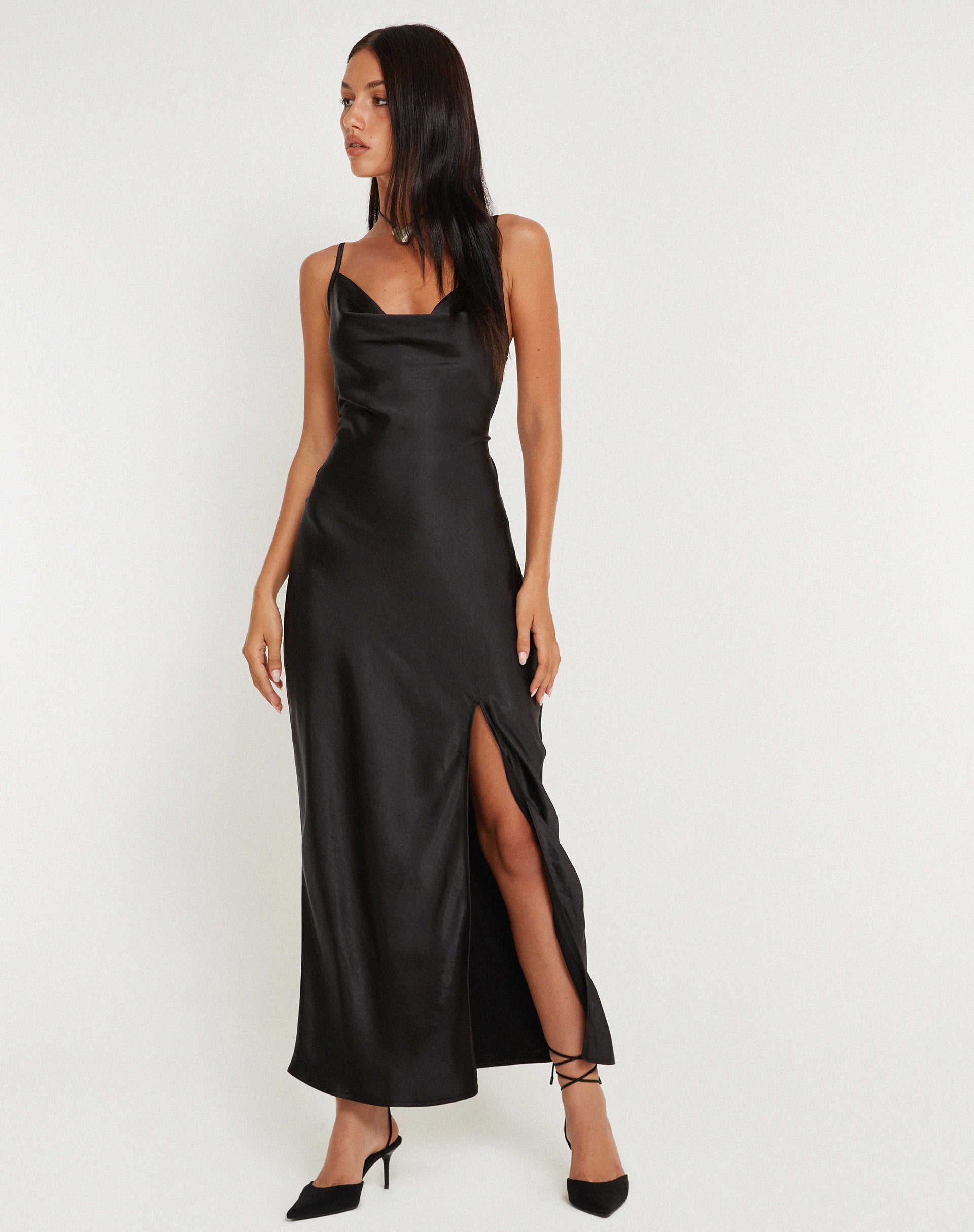 Long black shop cowl neck dress