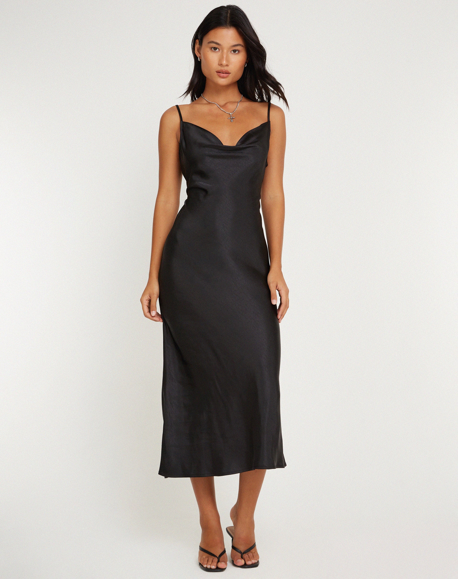 Satin midi hot sale dress black