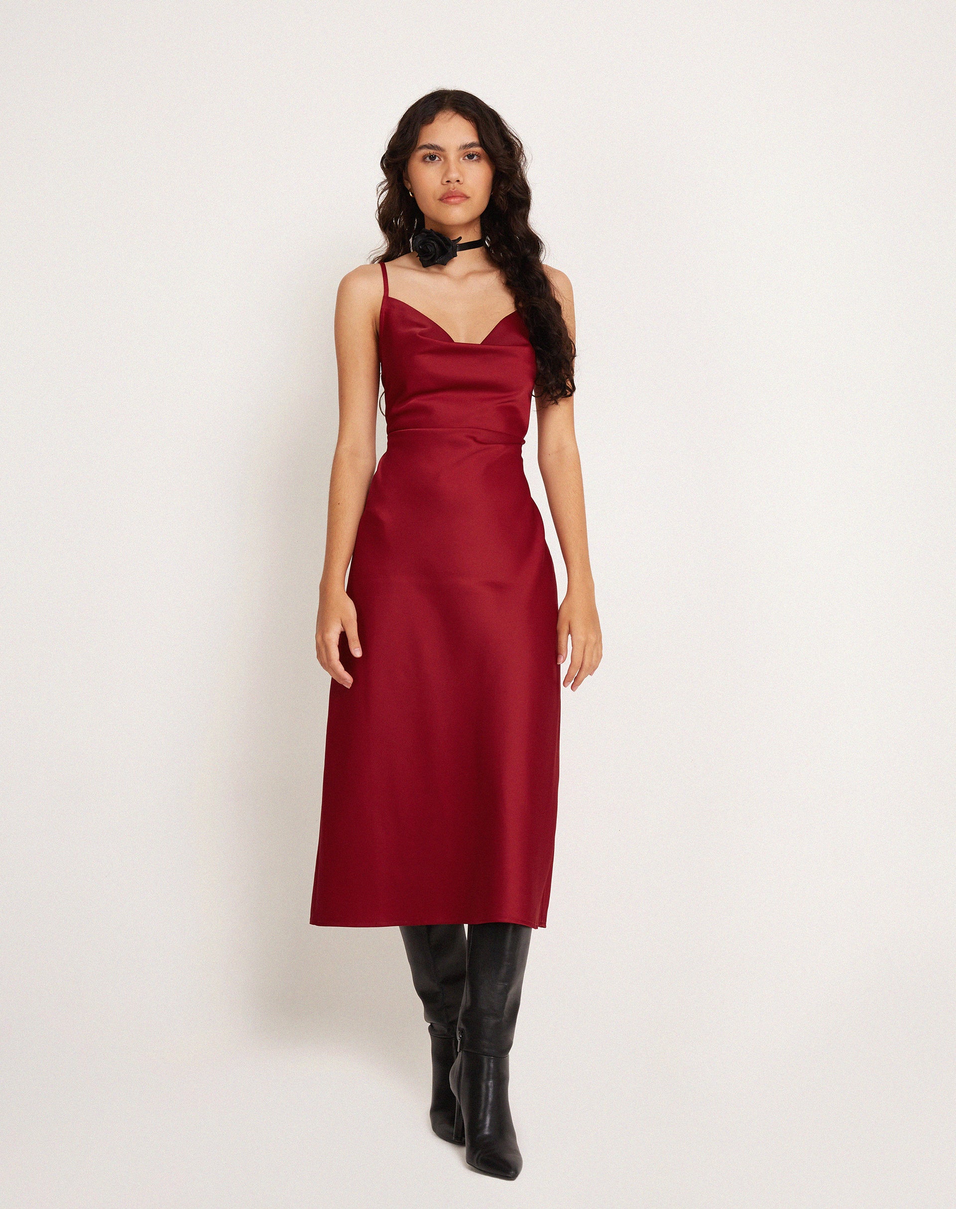 Silk cowl midi on sale dress