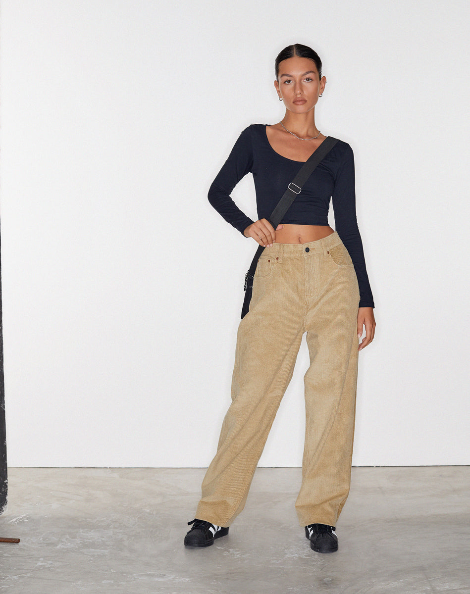 90's Wide Leg Corduroy Light Brown Trousers | Parallel – motelrocks.com