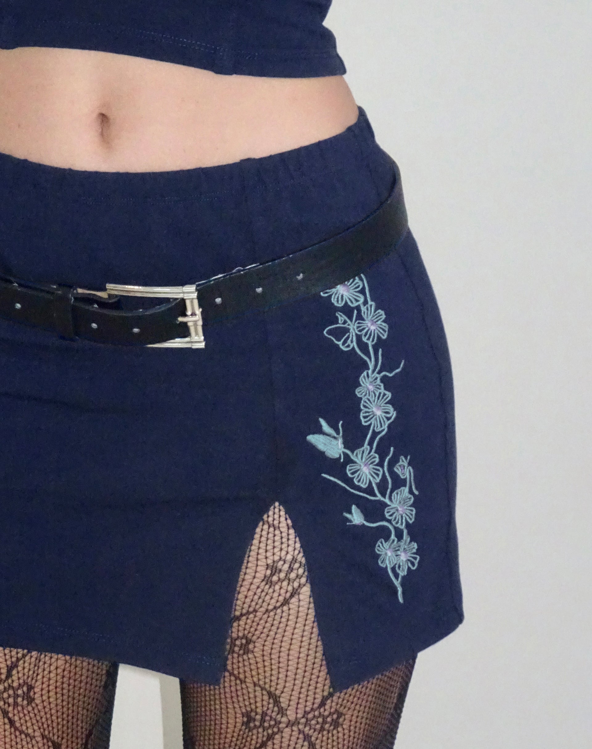 Embroidered Mini Skirt in Butterfly Navy Emb – | Lael Flower
