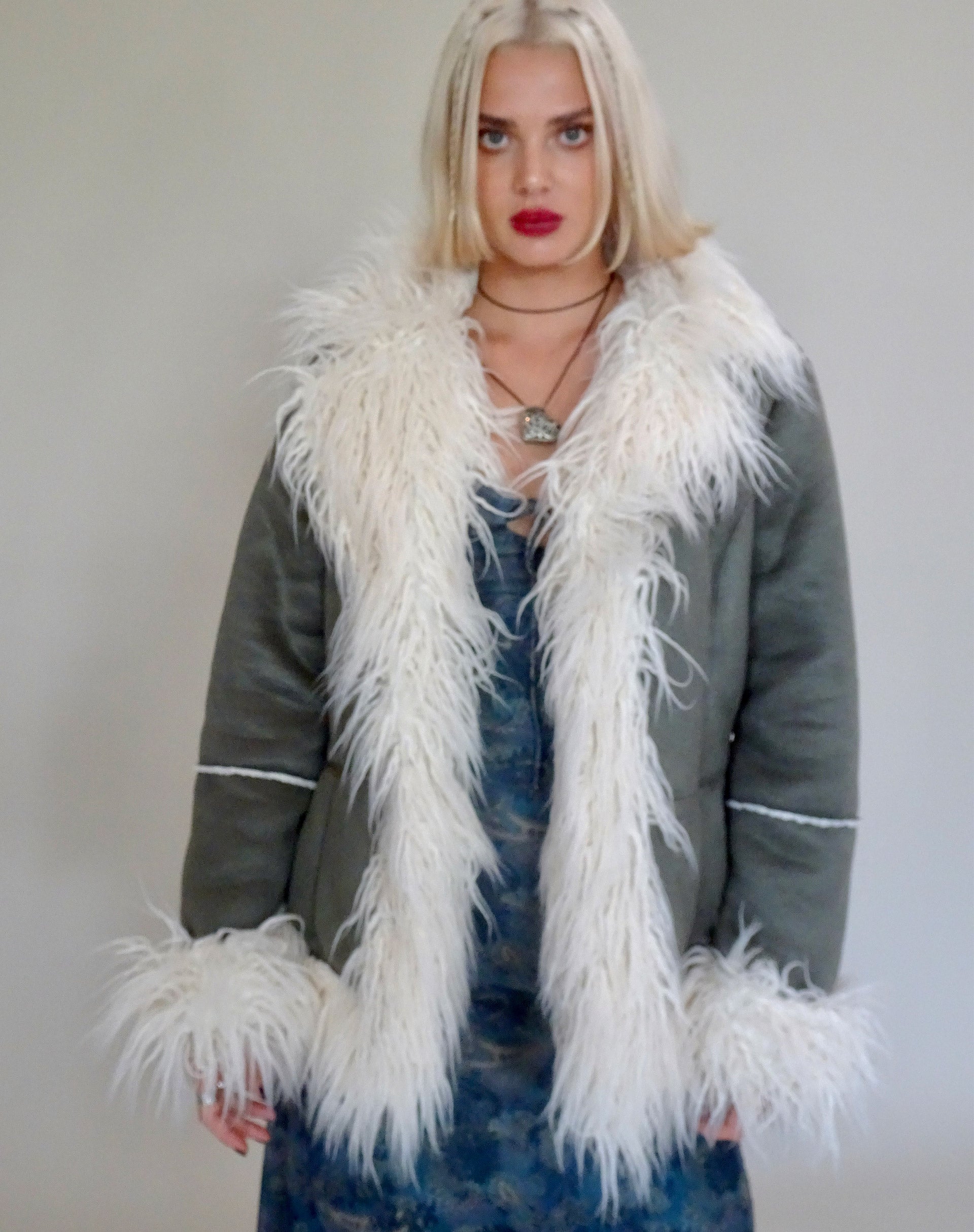 Forest green outlet faux fur jacket