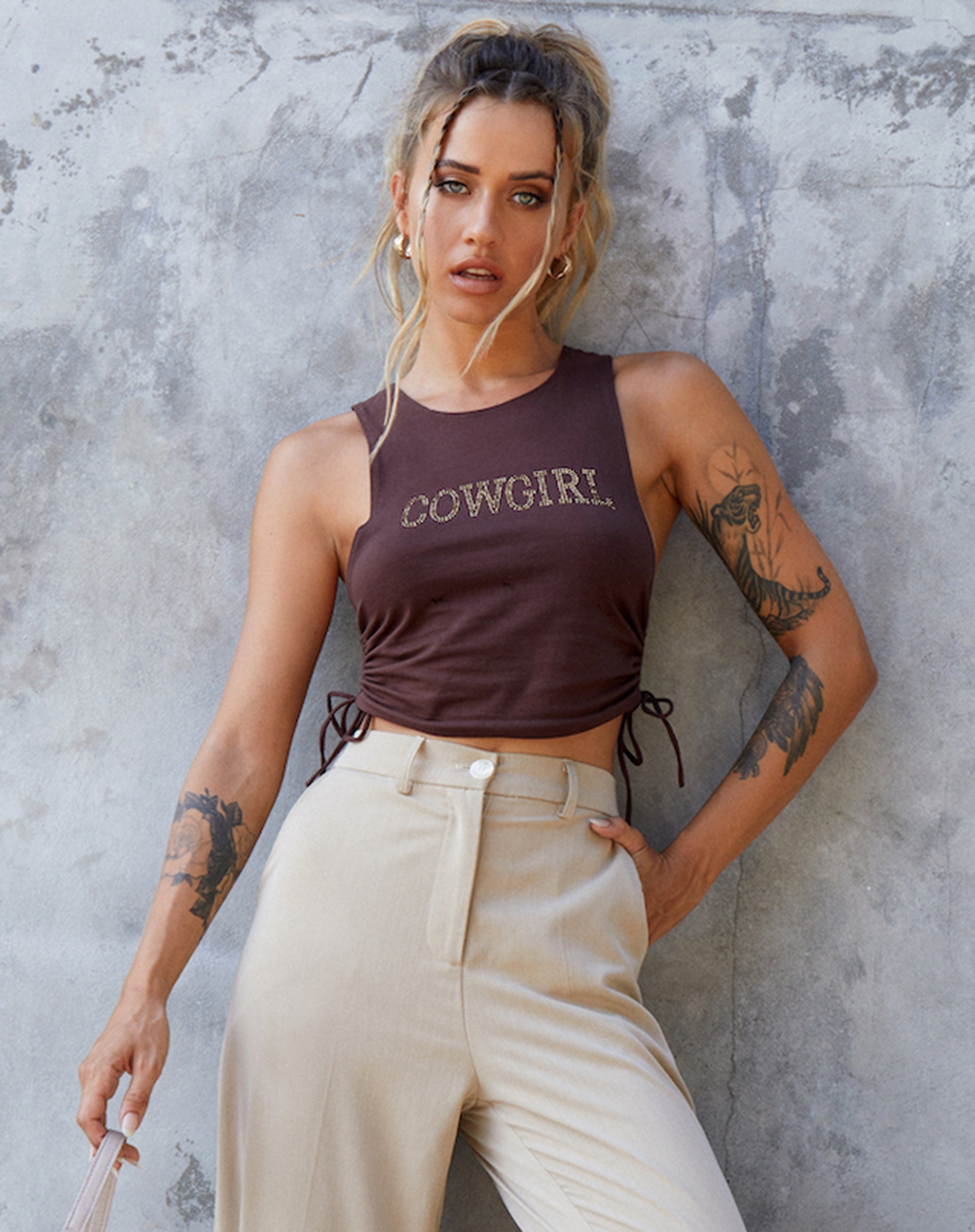 Image of Raze Vest Top in Brown Cowgirl Hotfix