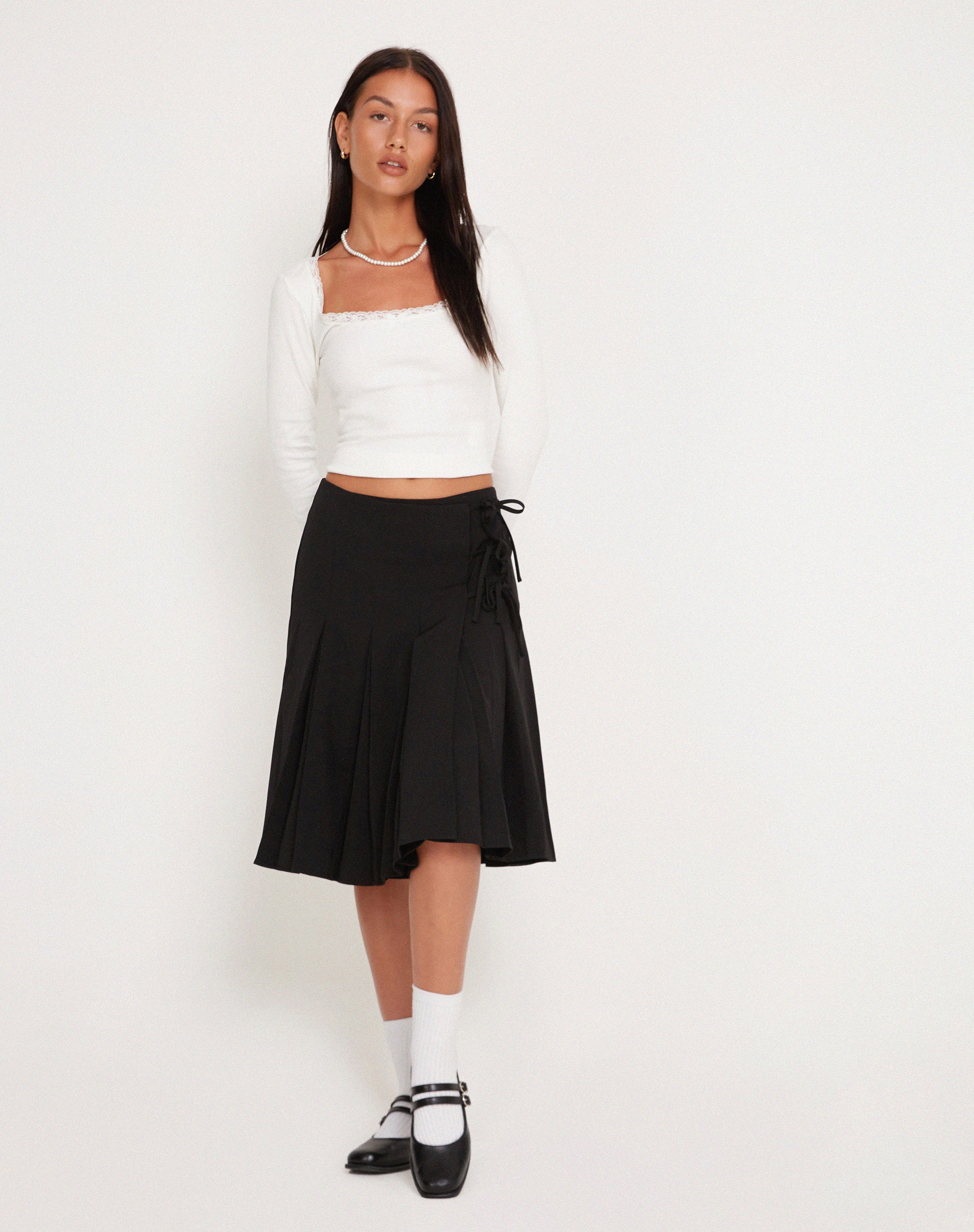 Black pleated shop midi skirt 9mm