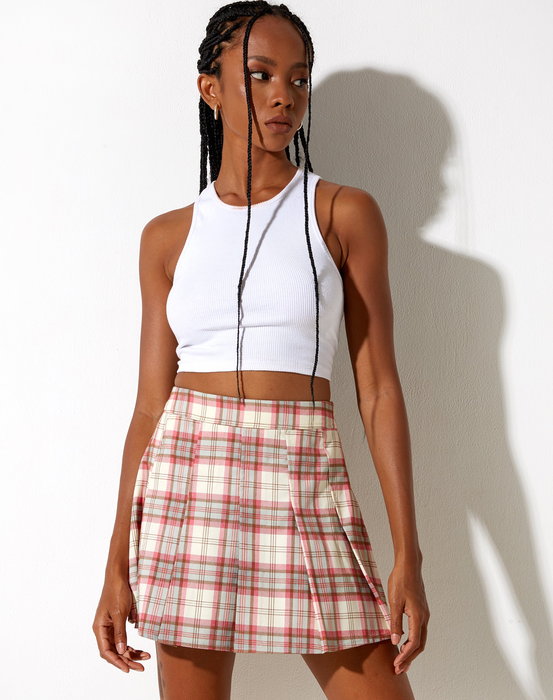 Checkered shop skirt pink