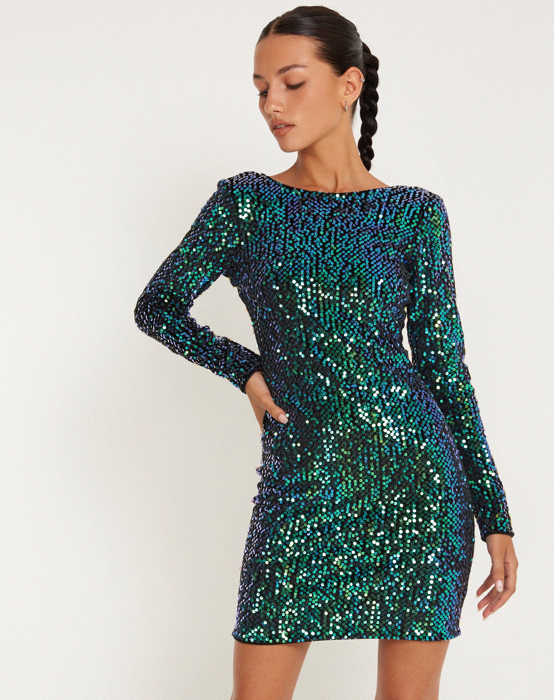 Green shiny clearance dress