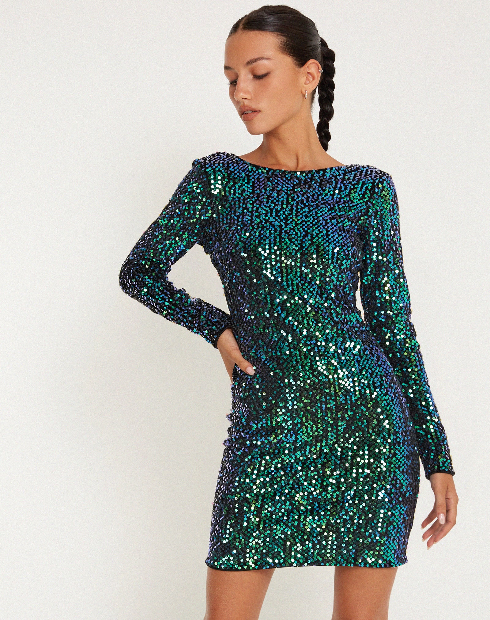 Sequin Green Iridescent Mini Dress | Gabby – motelrocks.com