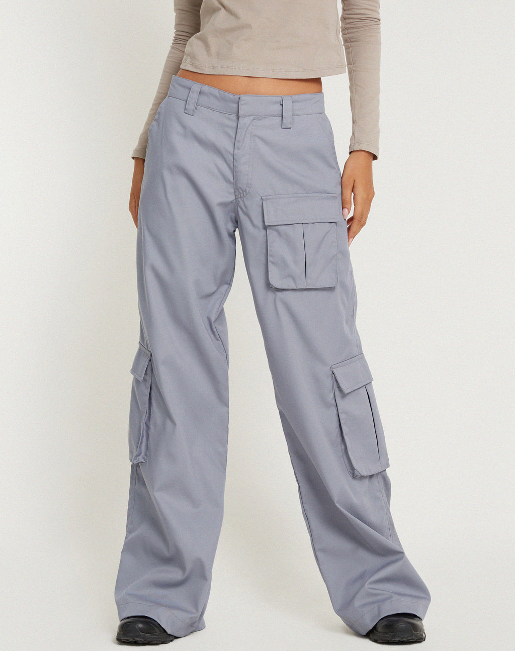 Basha Dark Gray Wide leg pant fitted through hips, XS-S