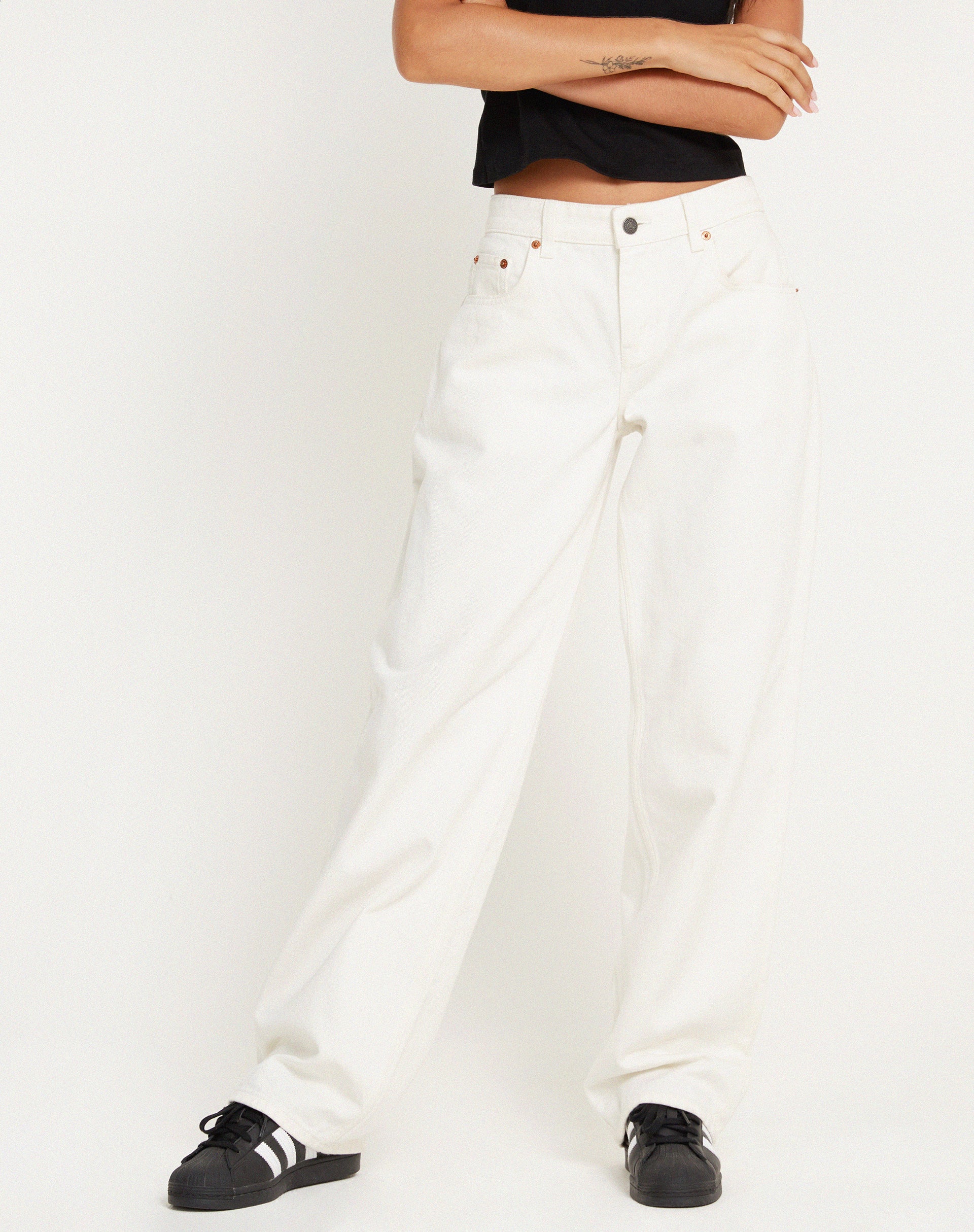 White Low Waisted Straight Leg Jeans  Low Rise Parallel –