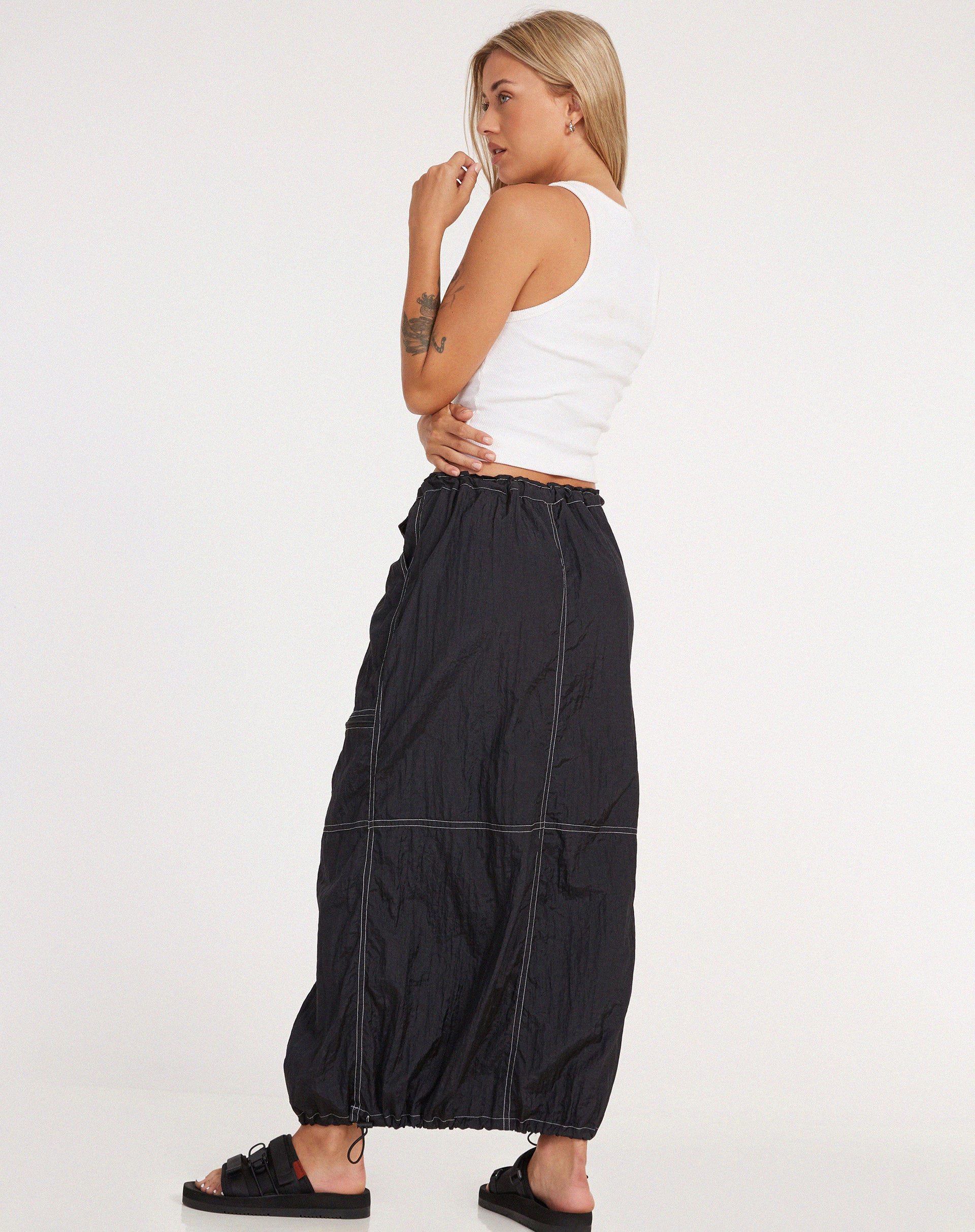 Toggle Detail Black and White Stitch Maxi Skirt | Masao