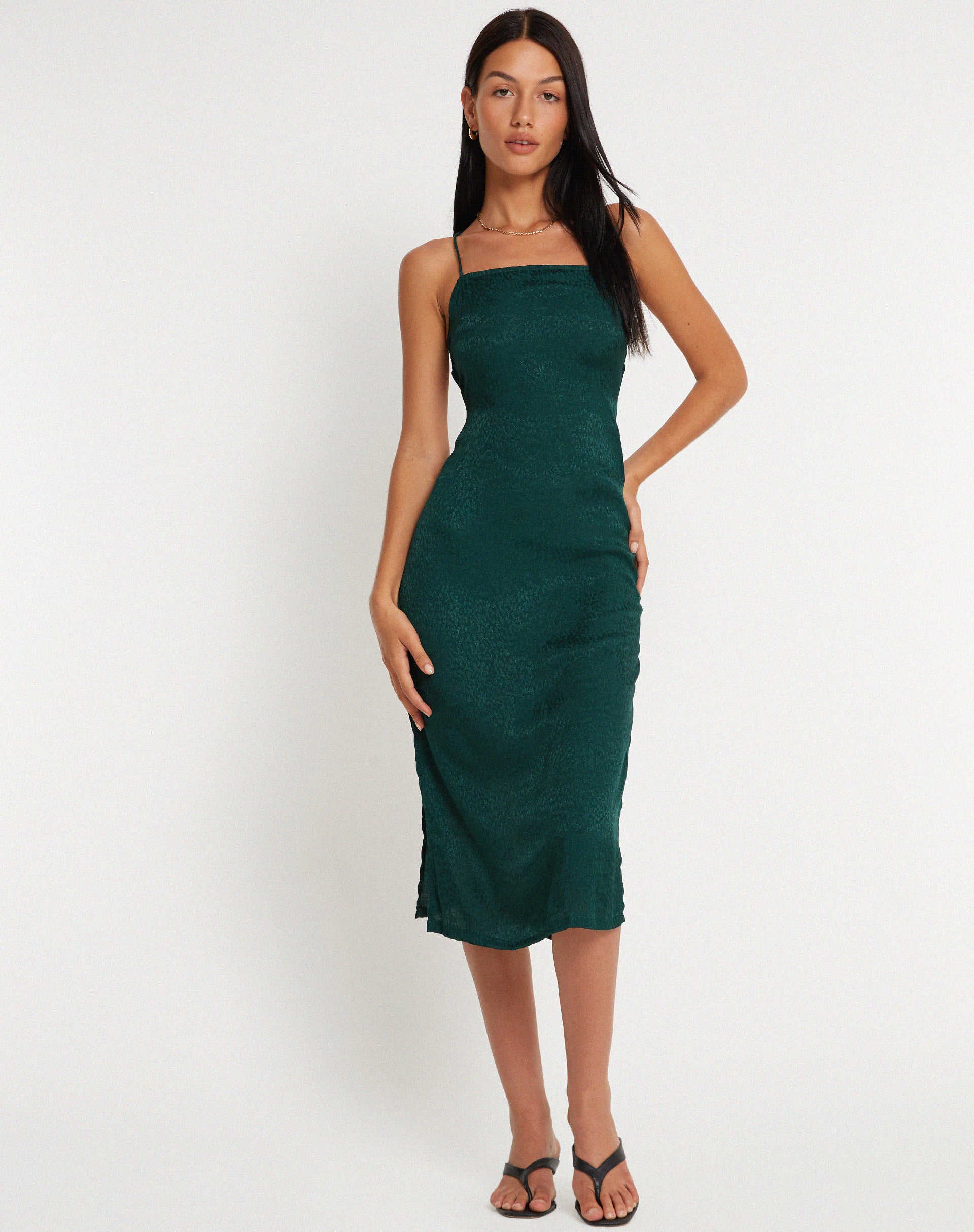 Forest Green Cheetah Strappy Midi Dress | Nosita – motelrocks.com