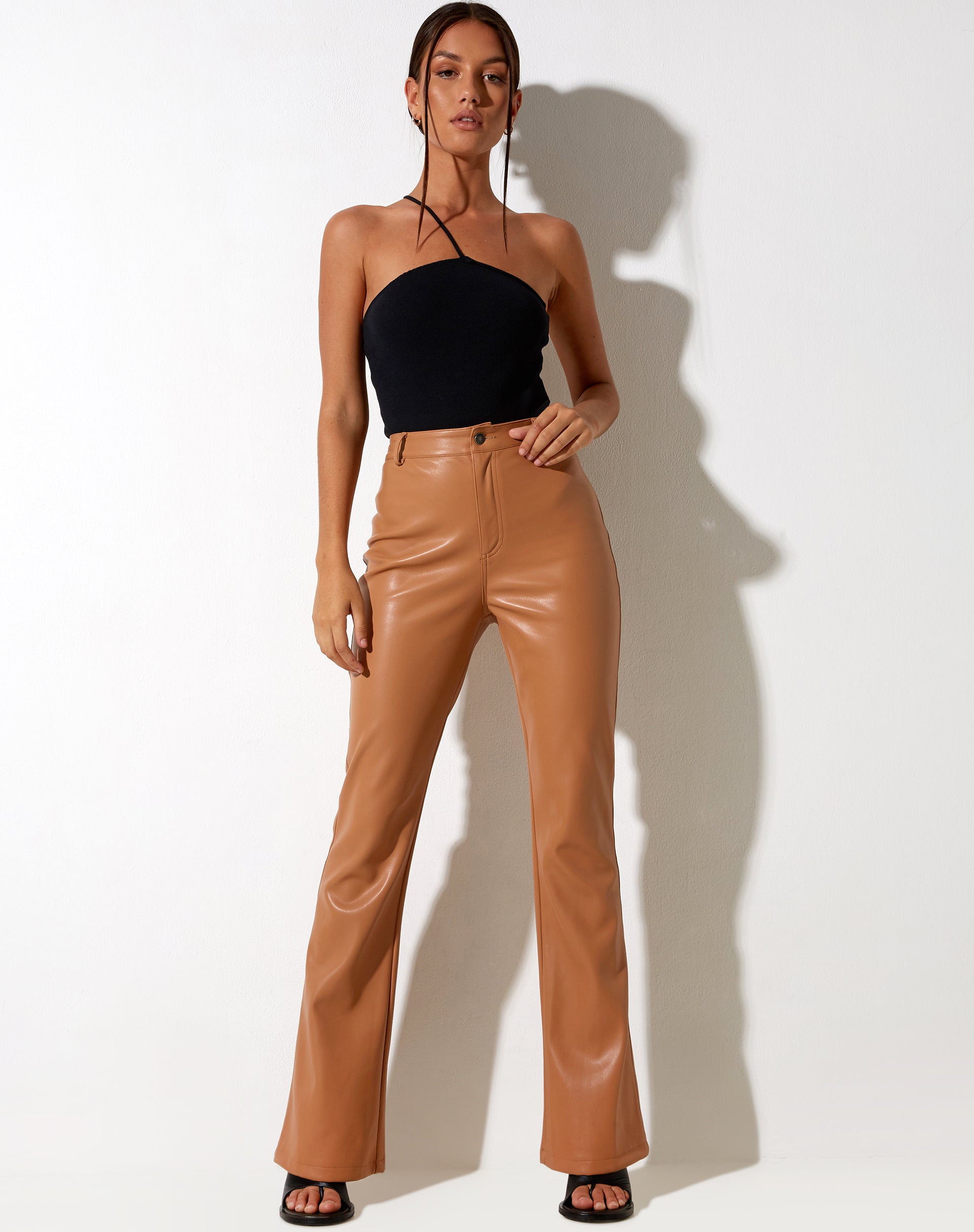 Tan cheap flared trousers