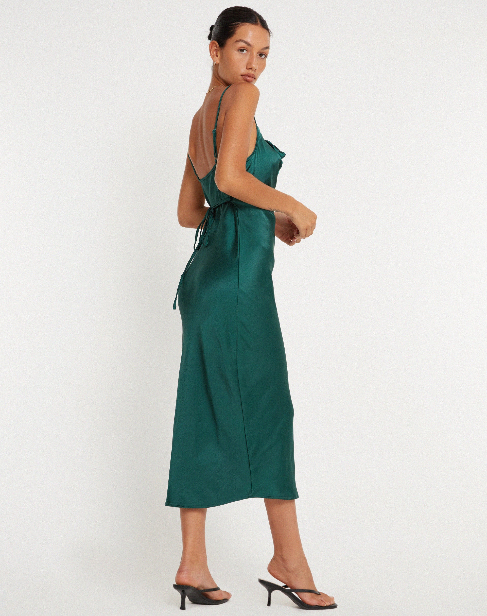 Forest Green Satin Midi Dress | Palasha – motelrocks.com