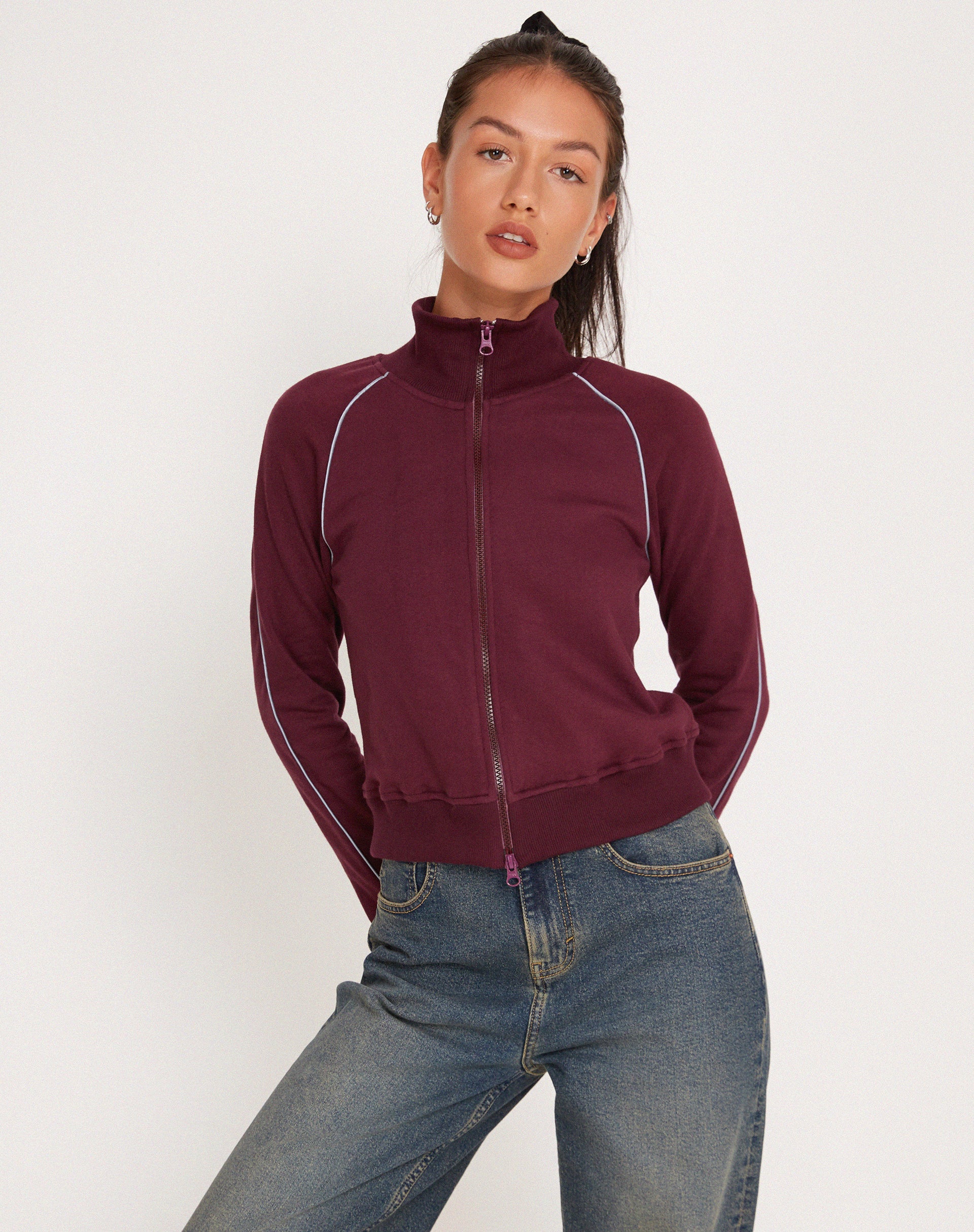 Burgundy zip up outlet sweater