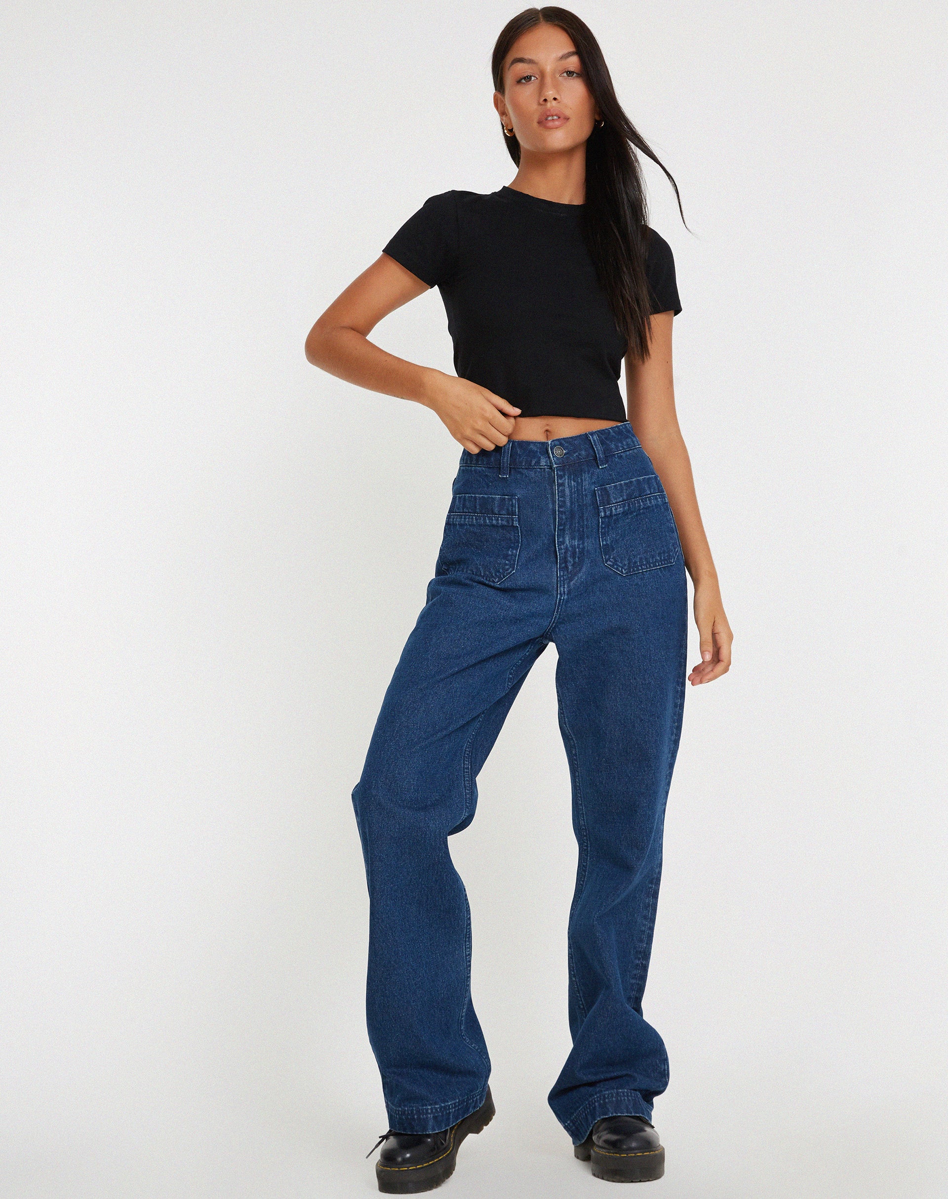 Front Pocket Indigo Flare Leg Jean | Retro Pocket Flare Jean