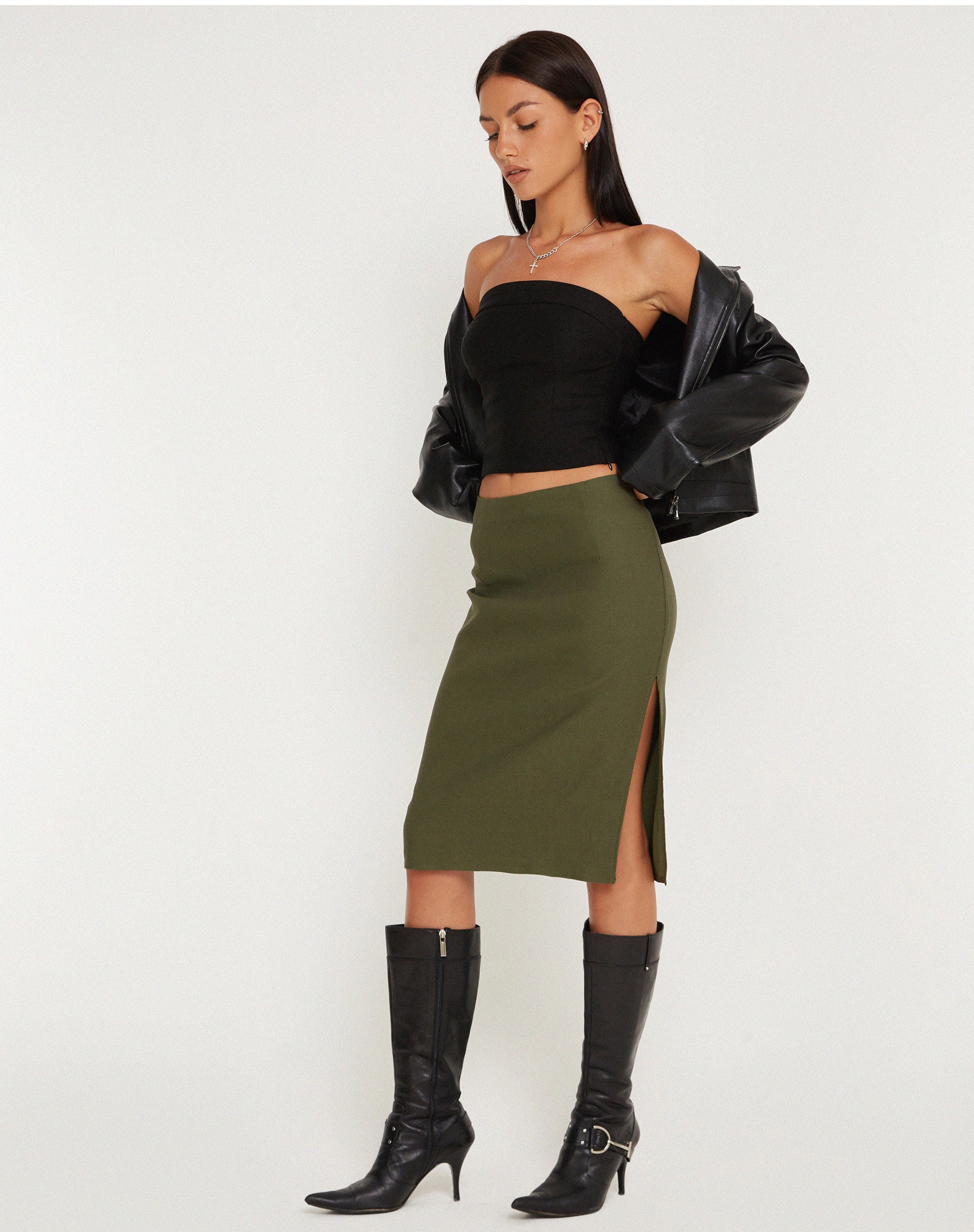 Khaki pencil outlet skirt queen size