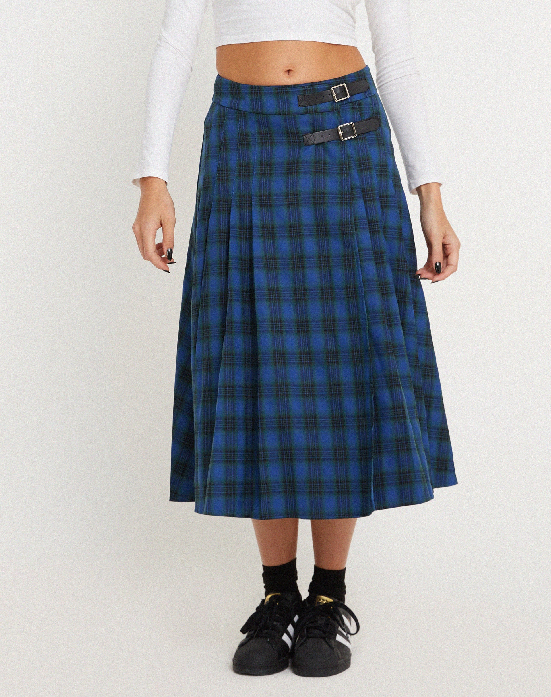 Light blue hotsell plaid midi skirt