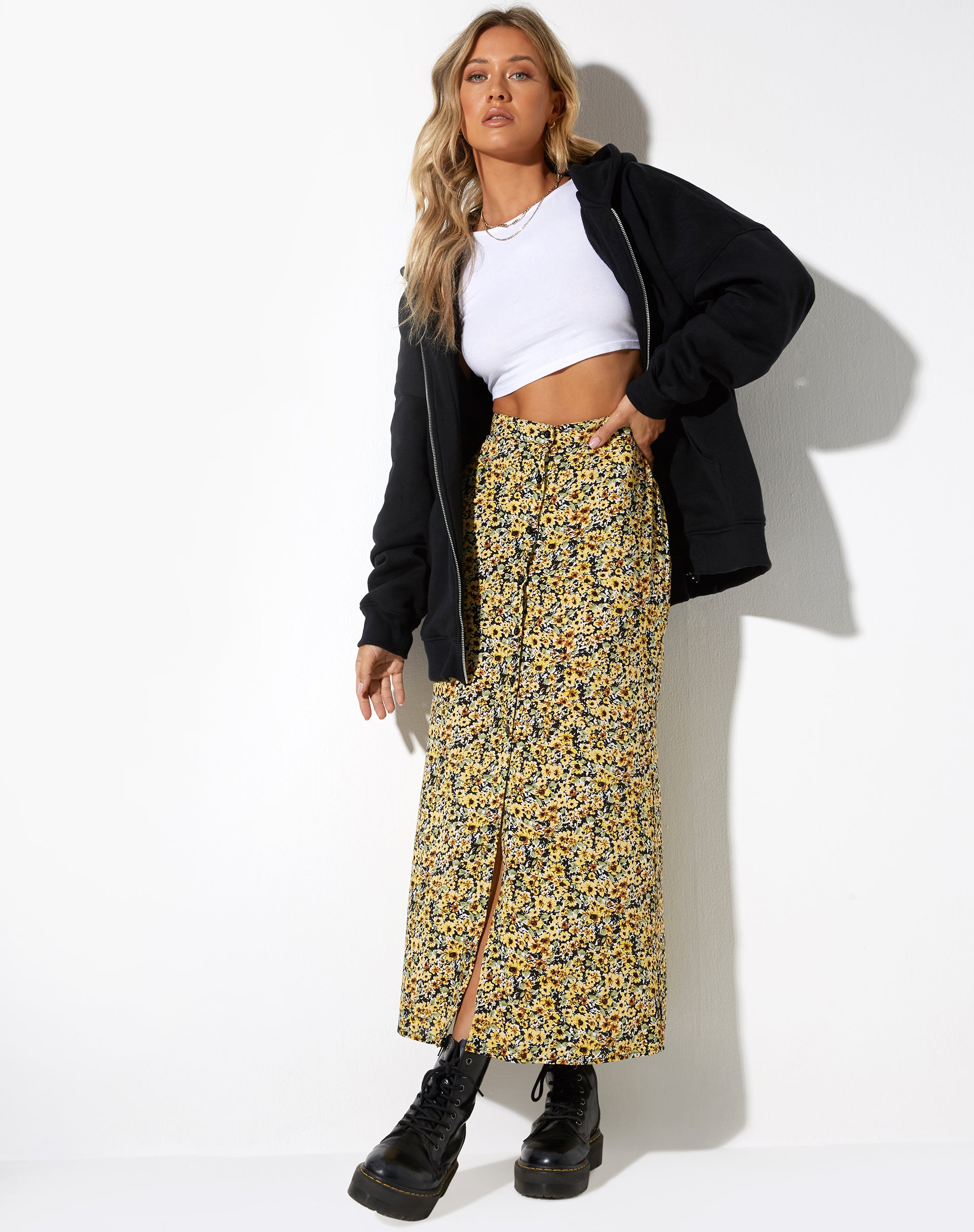 Yellow floral long store skirt