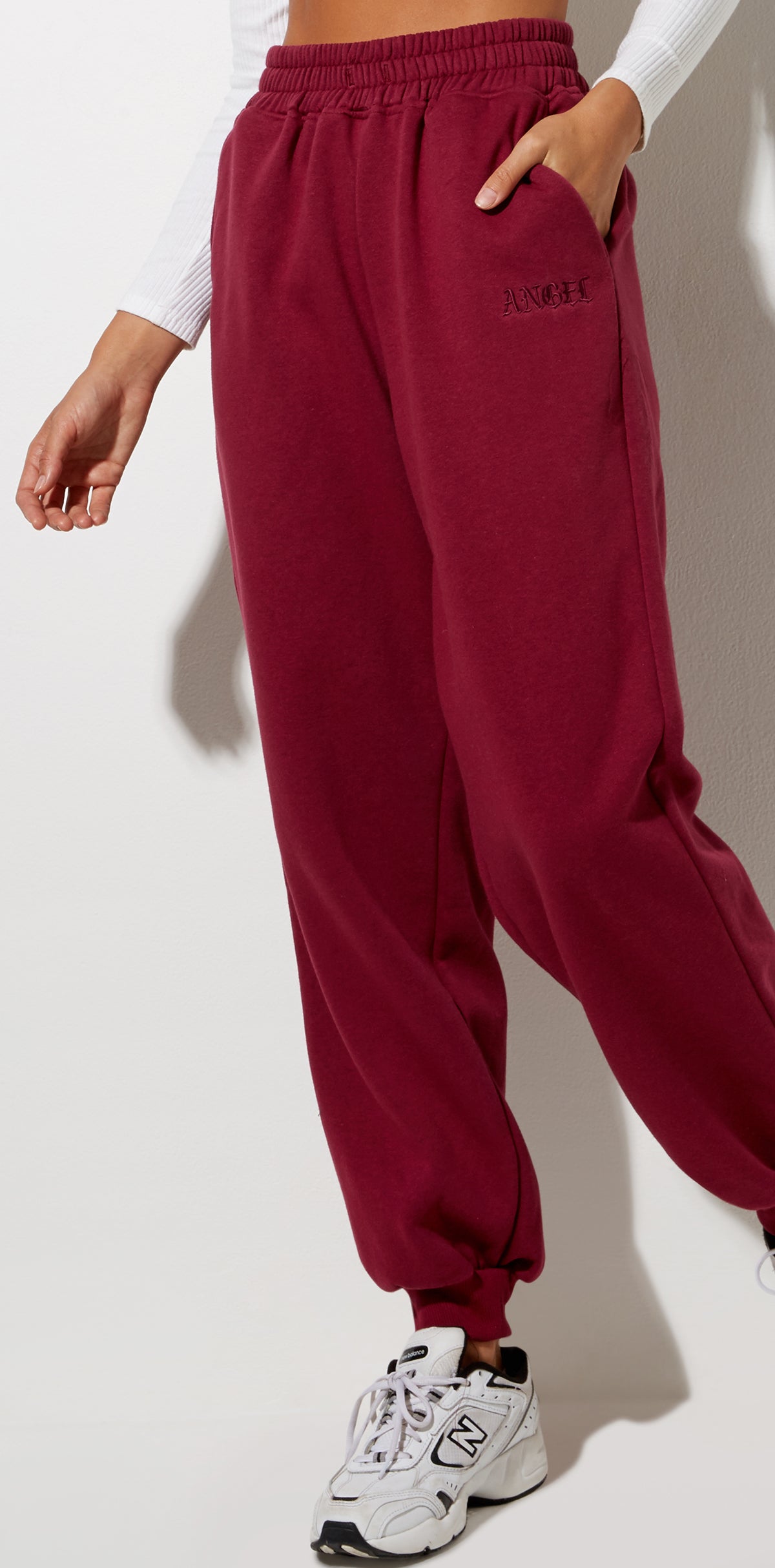 High Waisted Loose Fit Burgundy Joggers | Roider – motelrocks.com