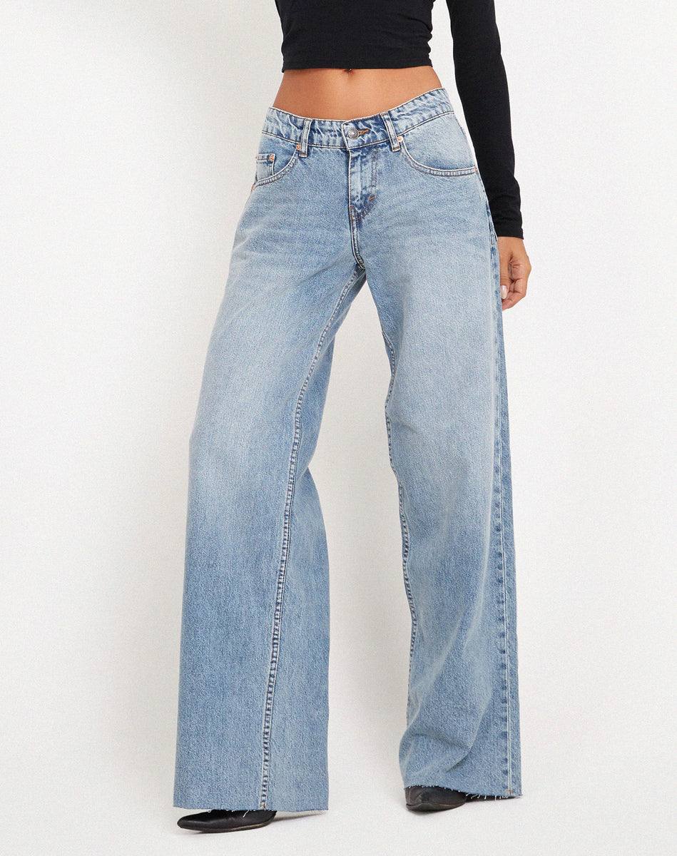 Vintage Blue Wash Extra Wide Raw Hem Low Rise Jeans | Roomy ...