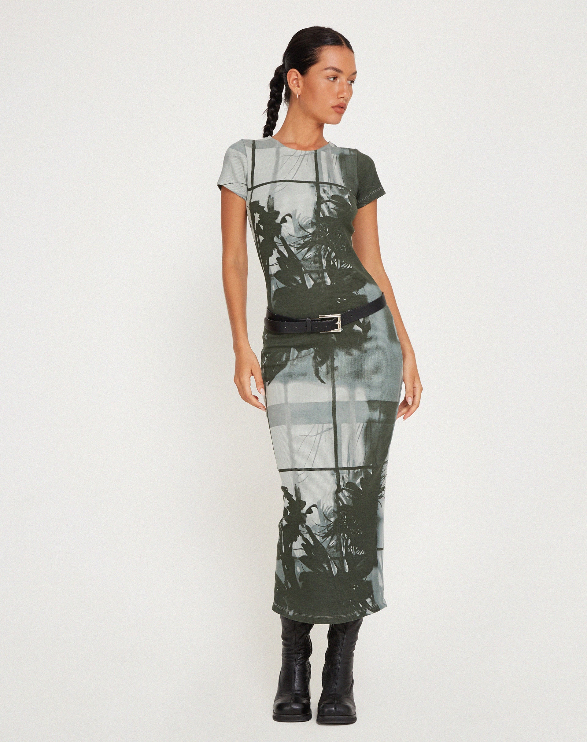 Mesh Doodle Flower Grey Midi Dress | Maruza – motelrocks.com