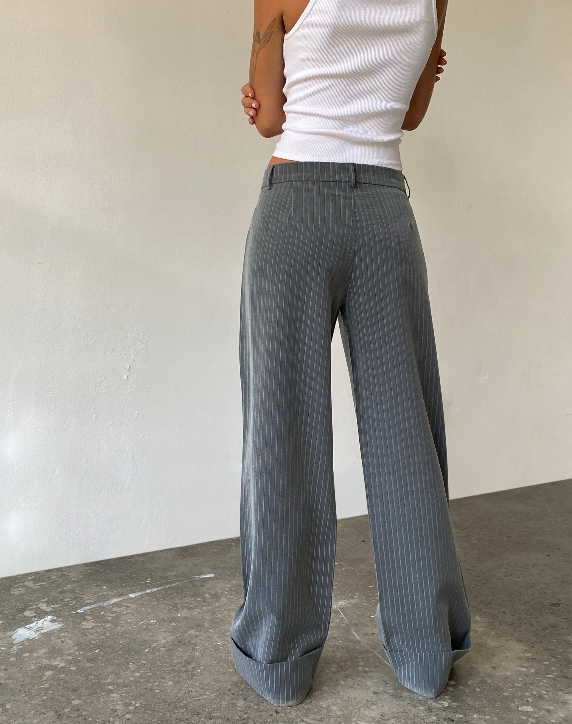 Grey pinstripe hot sale pants womens