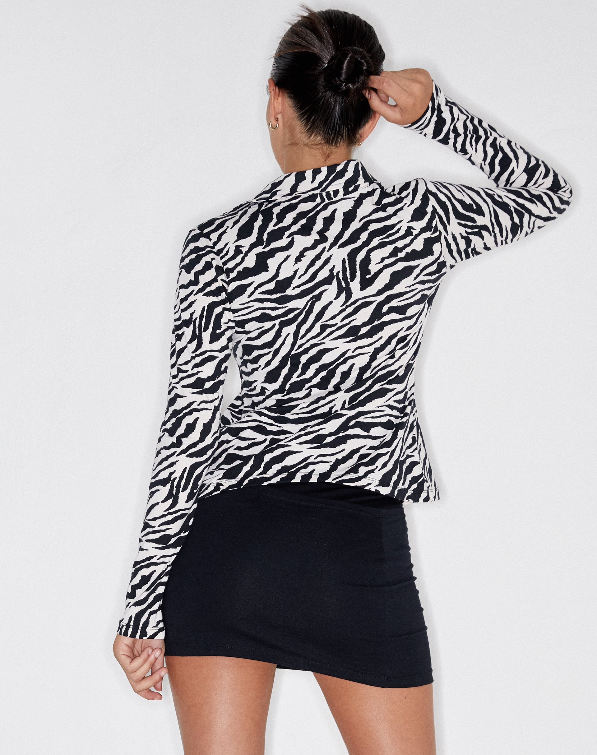 Black and White Zebra Print Long Sleeve Top | Ruix – motelrocks.com