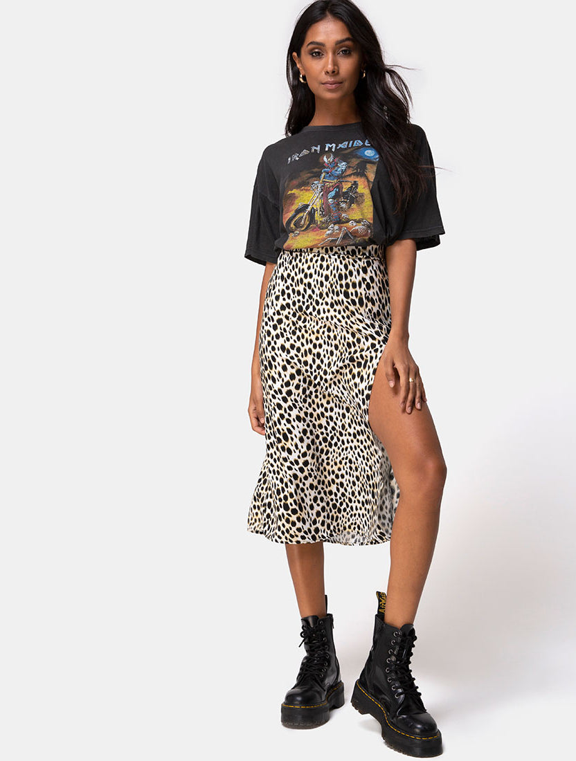Midi Brown Animal Cheetah Skirt | Saika – motelrocks.com