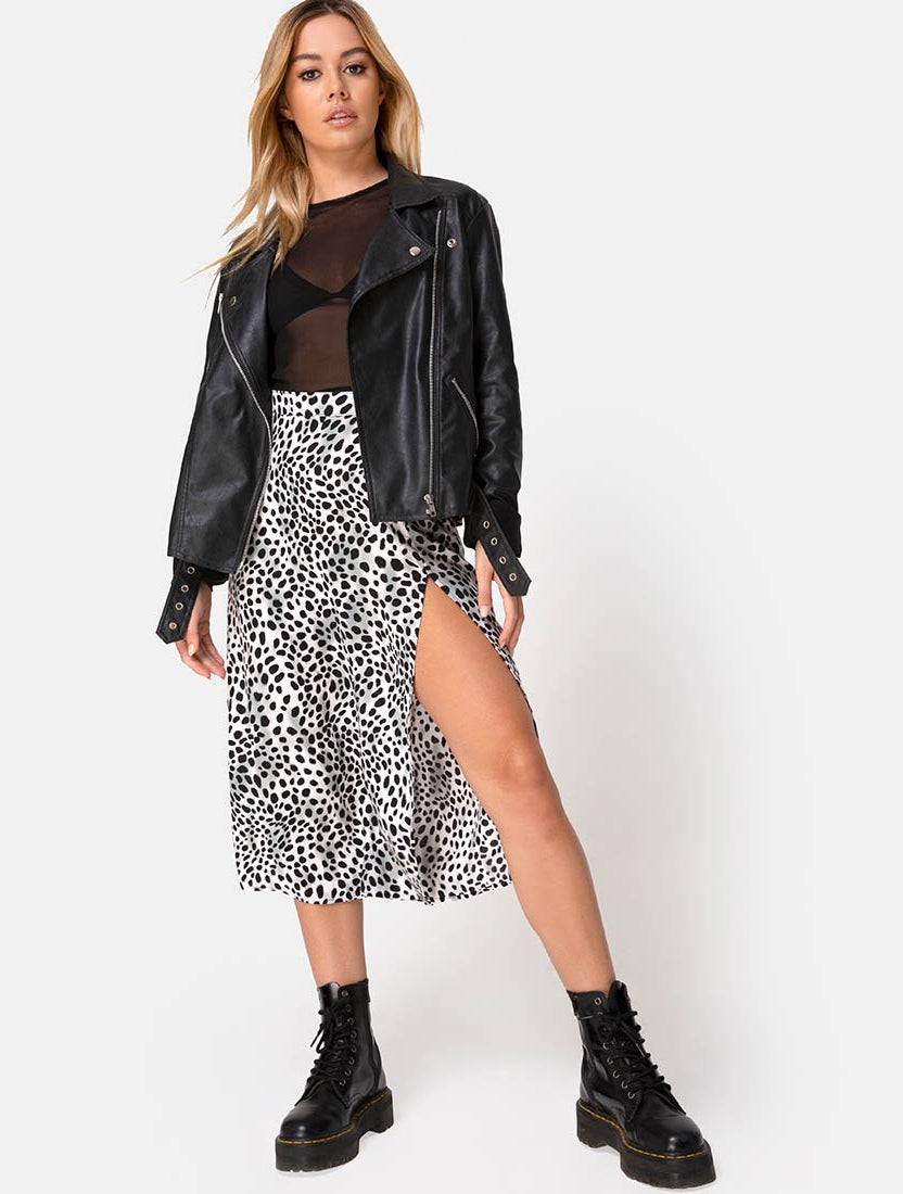 Midi Black White Dalmatian Skirt | Saika – motelrocks.com