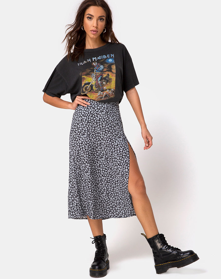 Saika Midi Skirt in Ditsy Rose Black – motelrocks.com