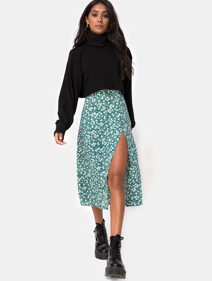 Saika Midi Skirt in Floral Field Green – motelrocks.com