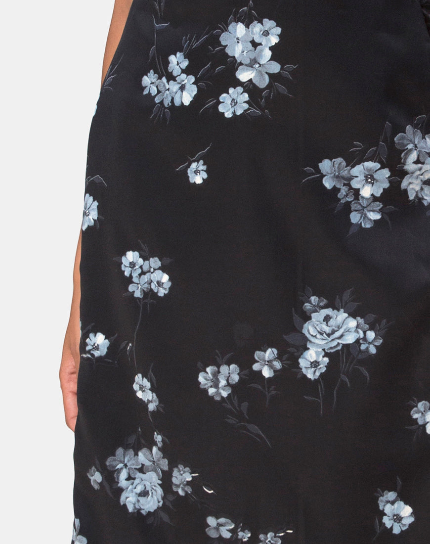 Saika Midi Skirt in Mono Flower Black