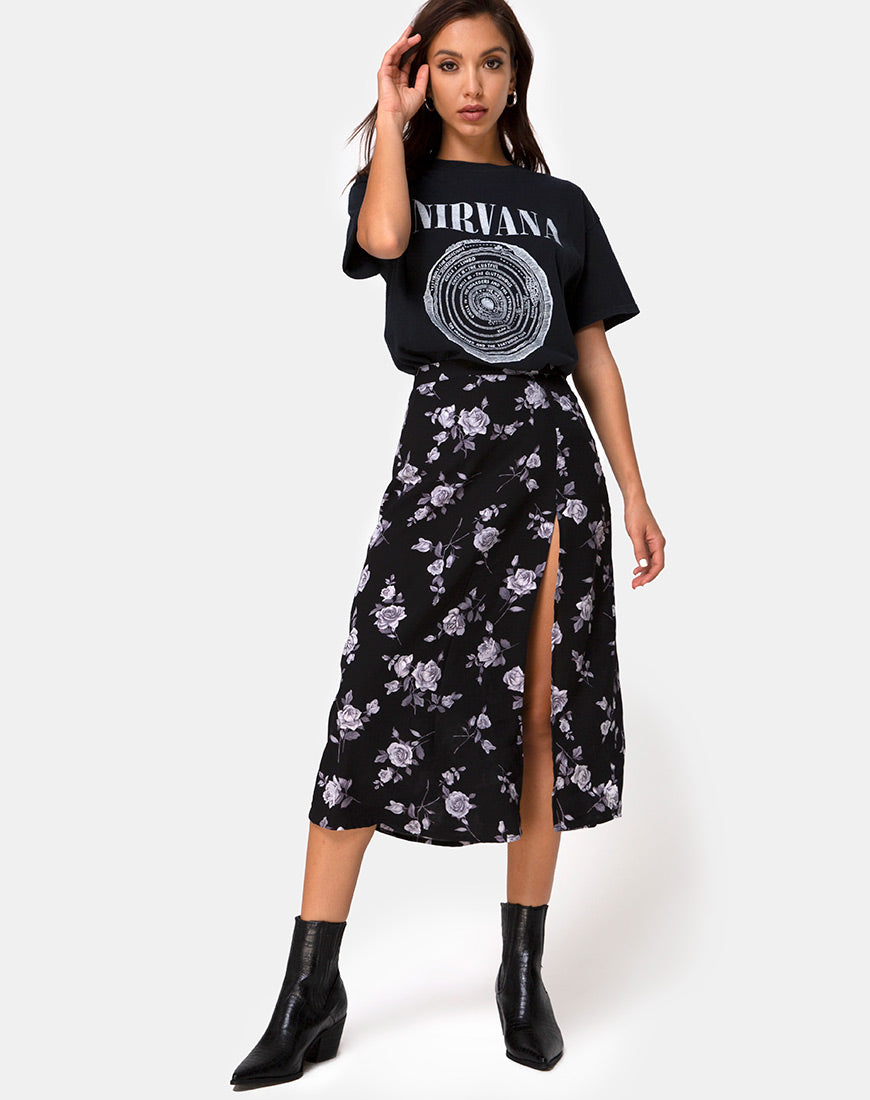 Black and 2025 white rose skirt