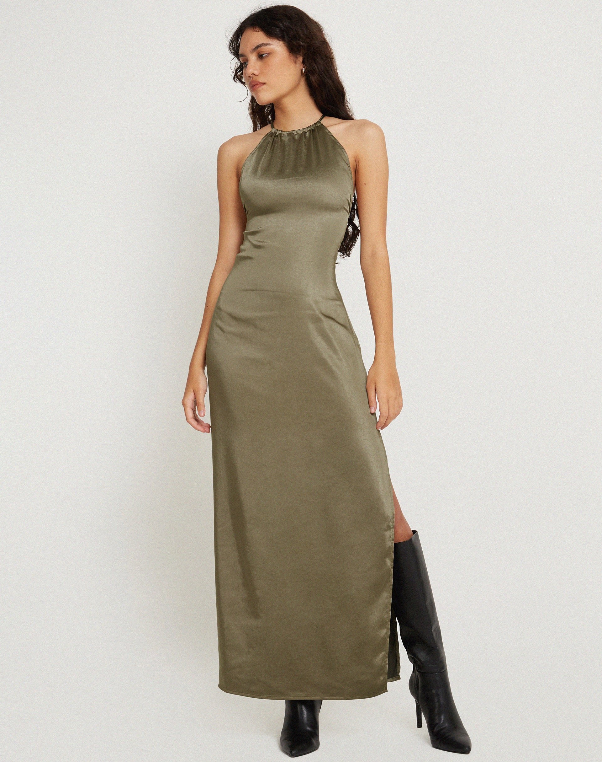 Olive green halter on sale dress