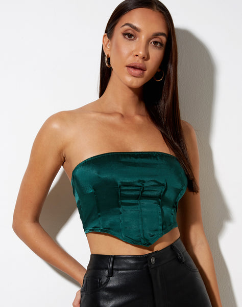 Satin corset top forest green  Trendy Tops - Lush Fashion Lounge