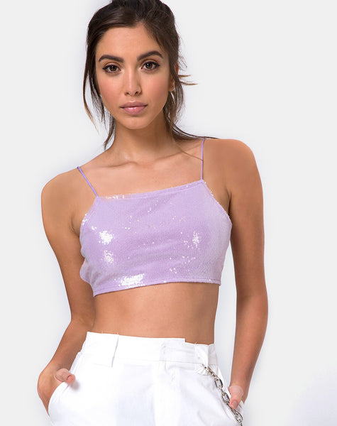 8 By YOOX SEQUIN CROP TOP, Lilac Women's Crop Top