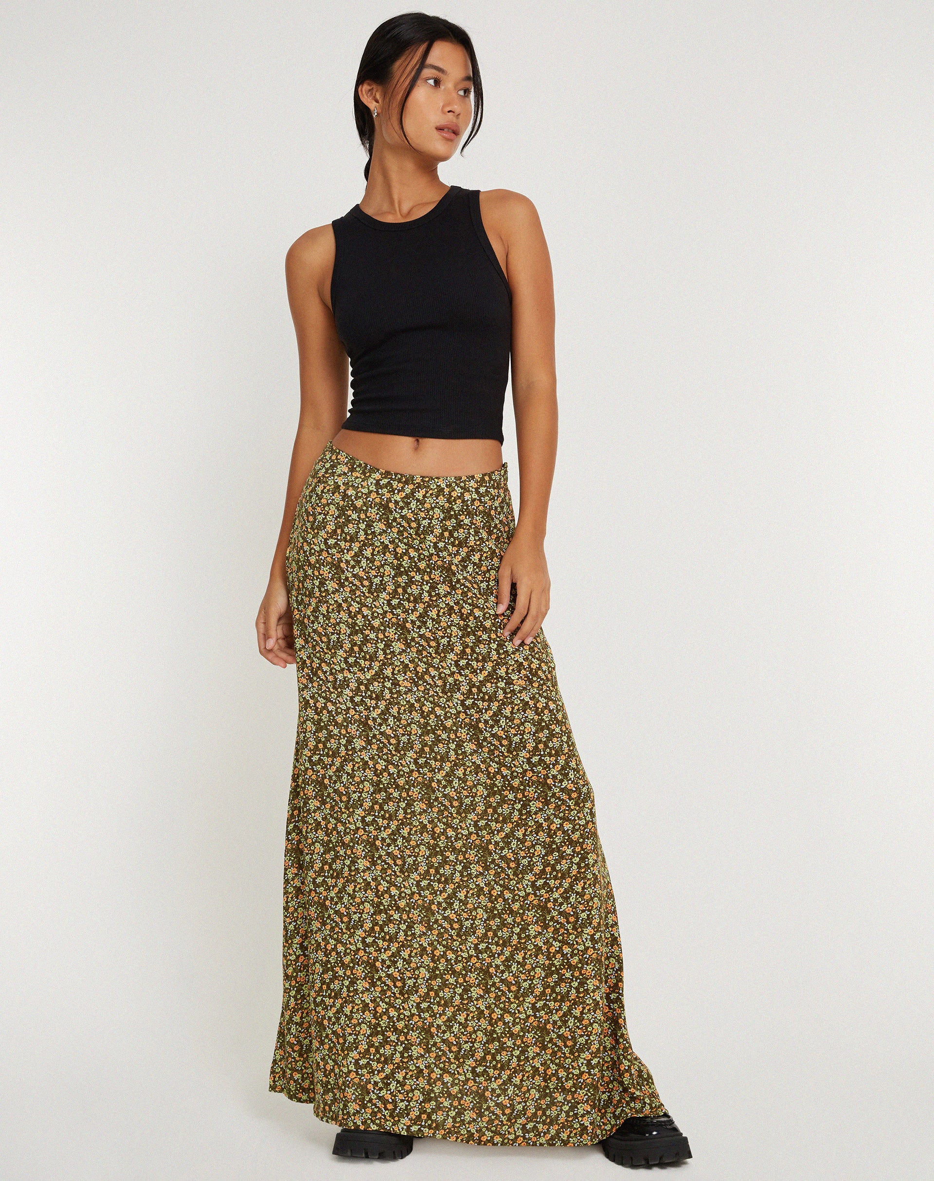 Khaki floral shop maxi skirt