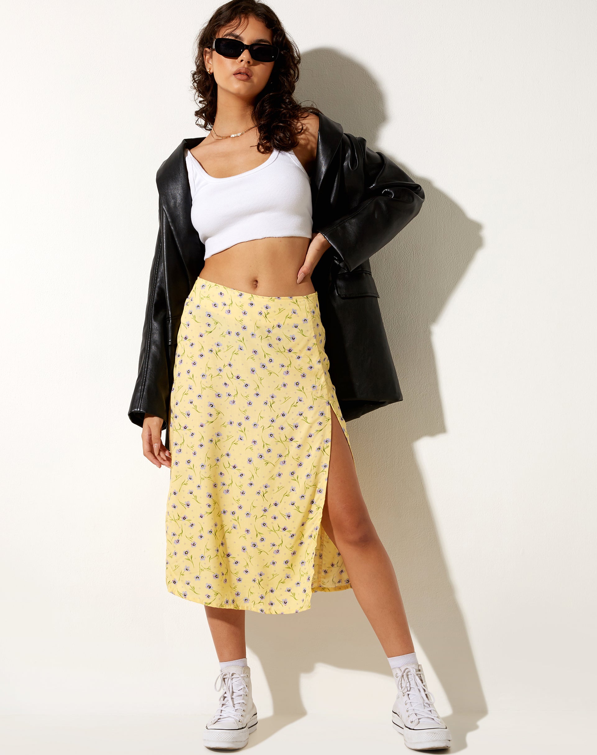 Floral midi skirt on sale yellow