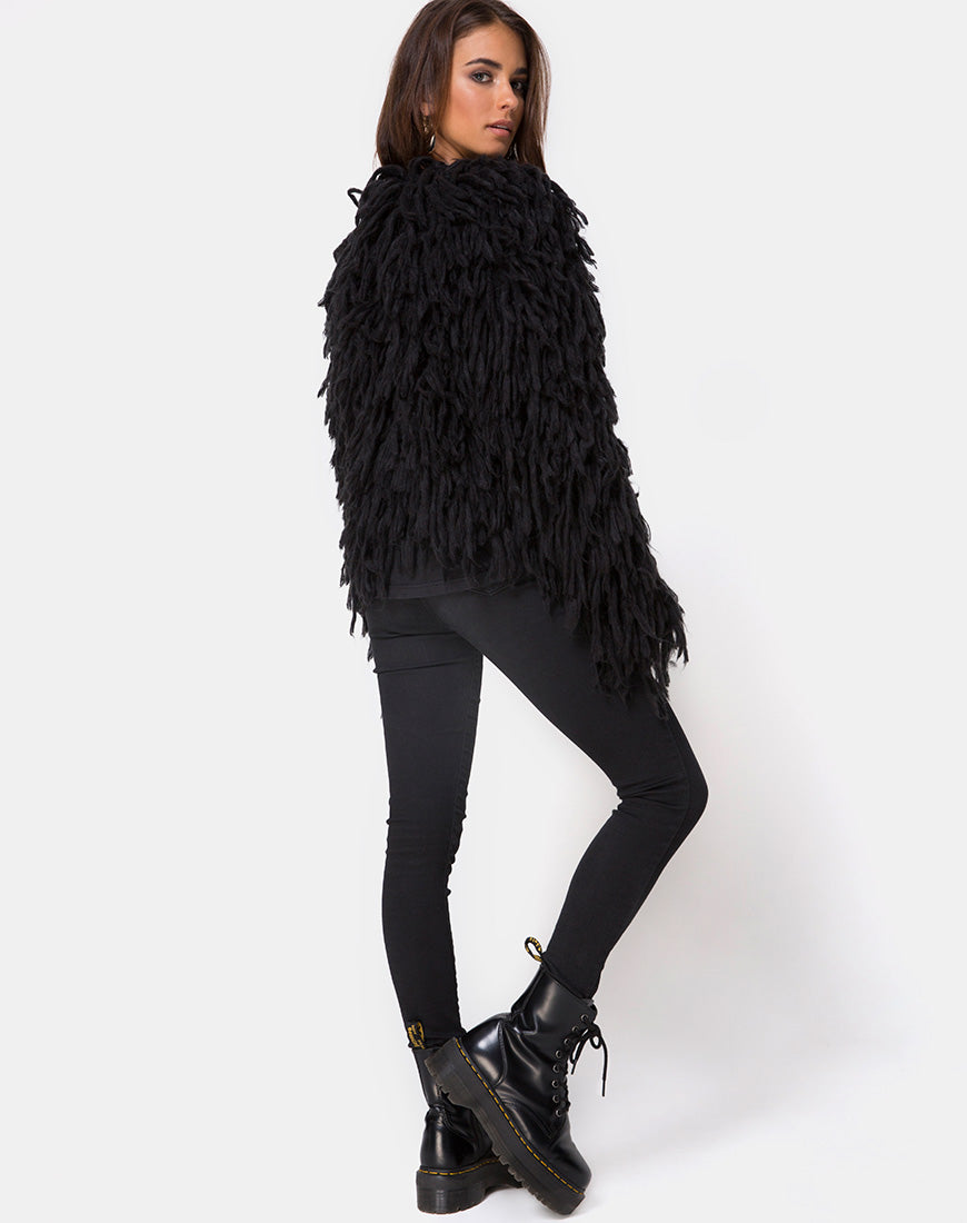 Shaggy Knit Cardi in Moheir Black – motelrocks.com