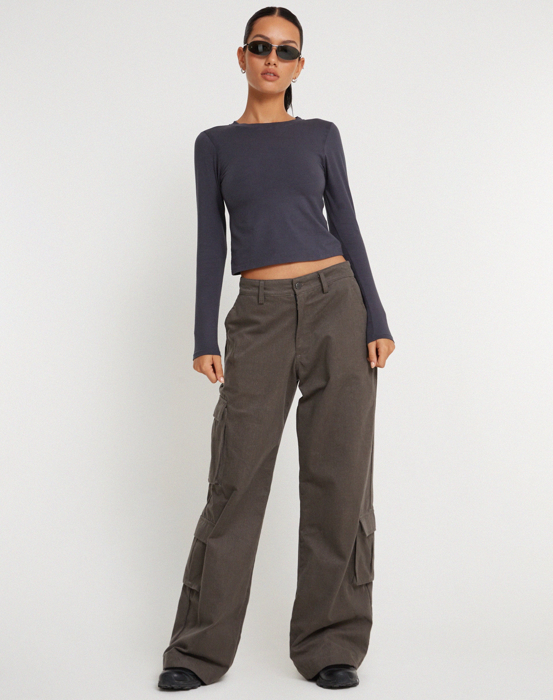 Dark Grey Wide Leg Trouser | Shan – motelrocks.com