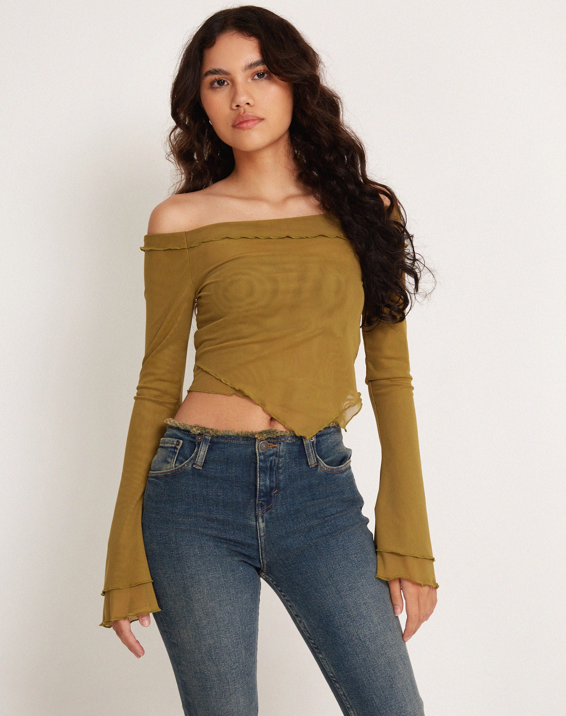 Green best sale bardot top