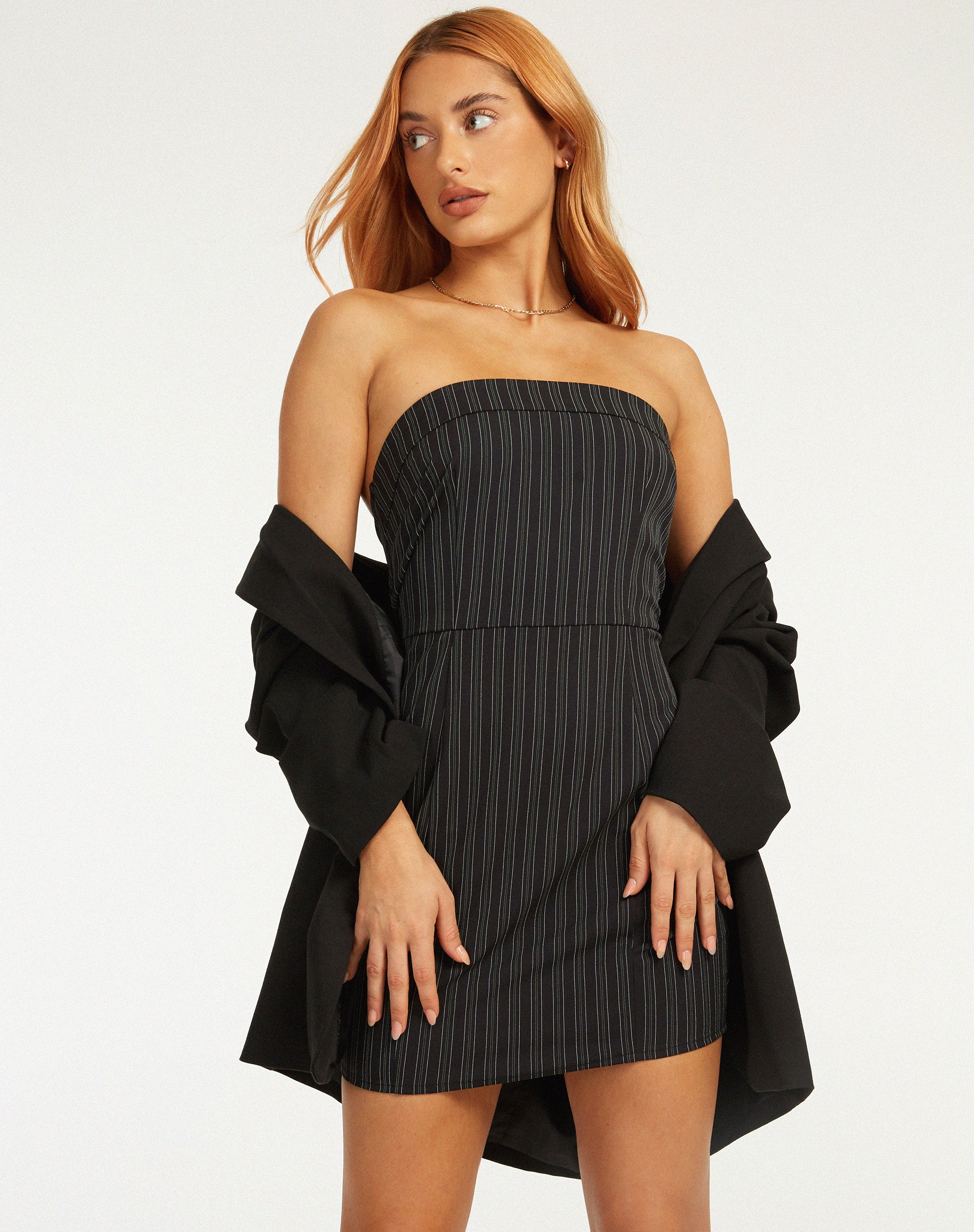 Black Stripe Bandeau Mini Dress | Siria – motelrocks.com