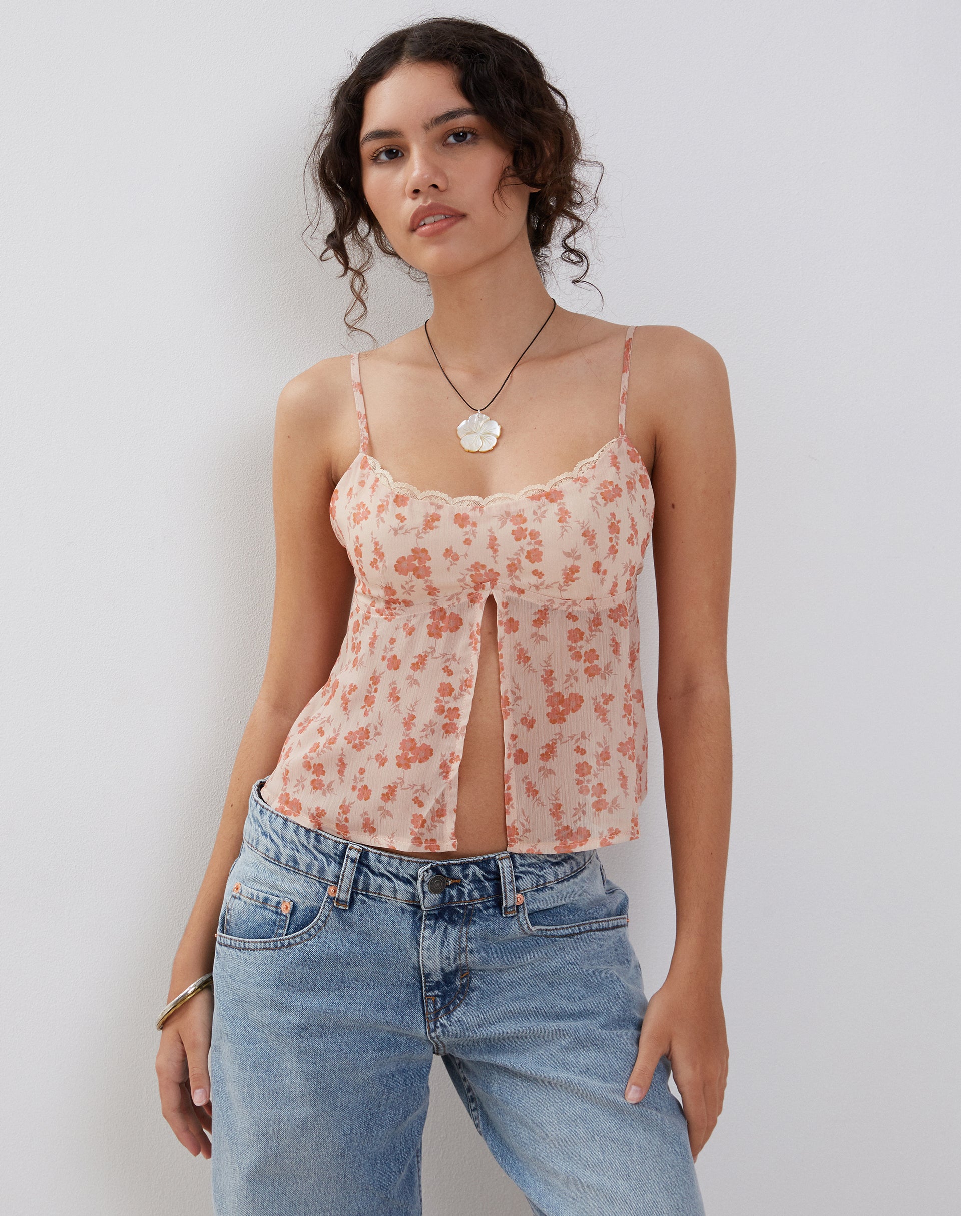 Peach Cherry Blossom Butterfly Cami Top | Slavina – motelrocks.com