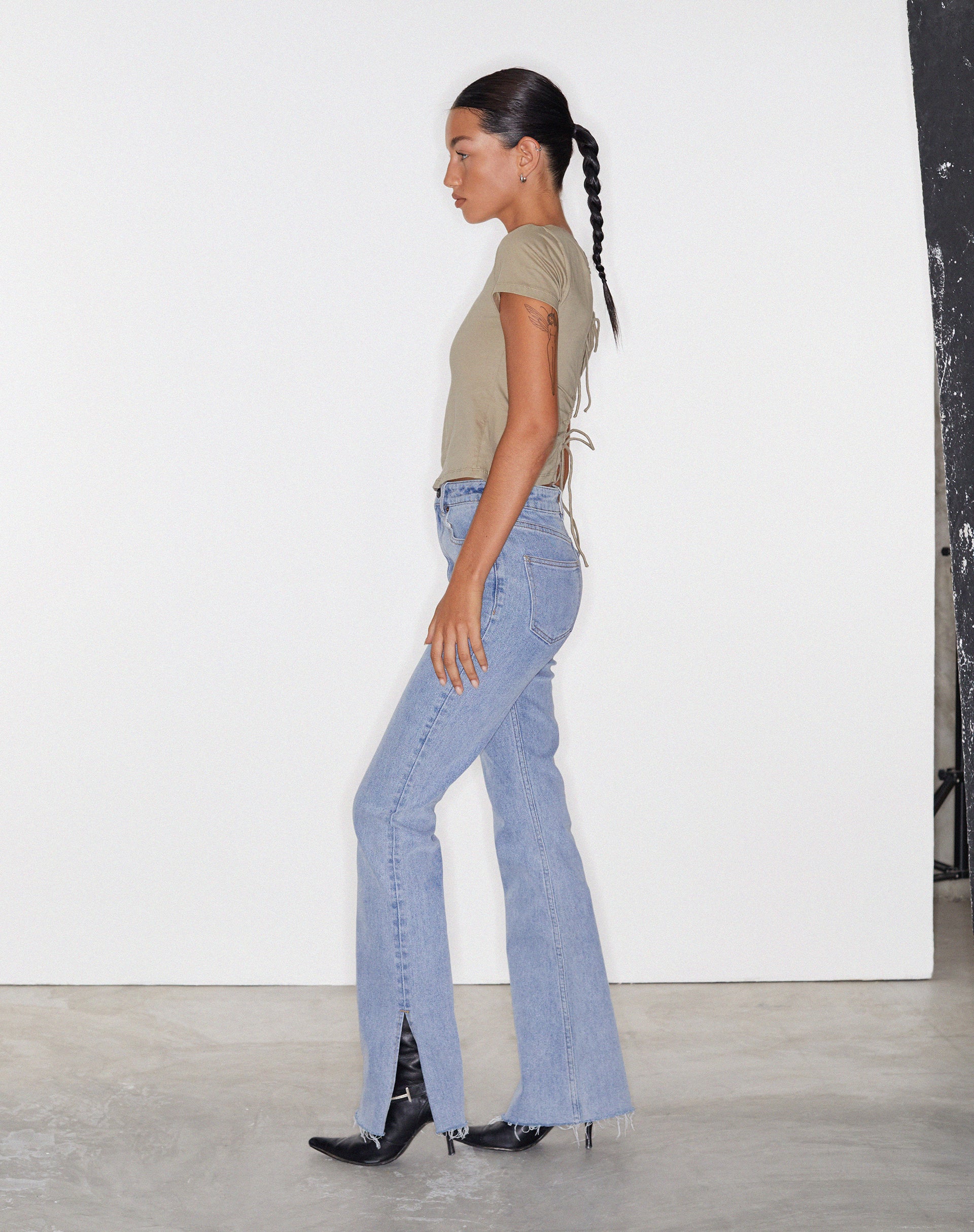 Split Flare Light Wash Jeans | Split Bootleg Jean – motelrocks.com